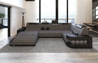 Stoff Wohnlandschaft Wave U-Form Grau-Schwarz