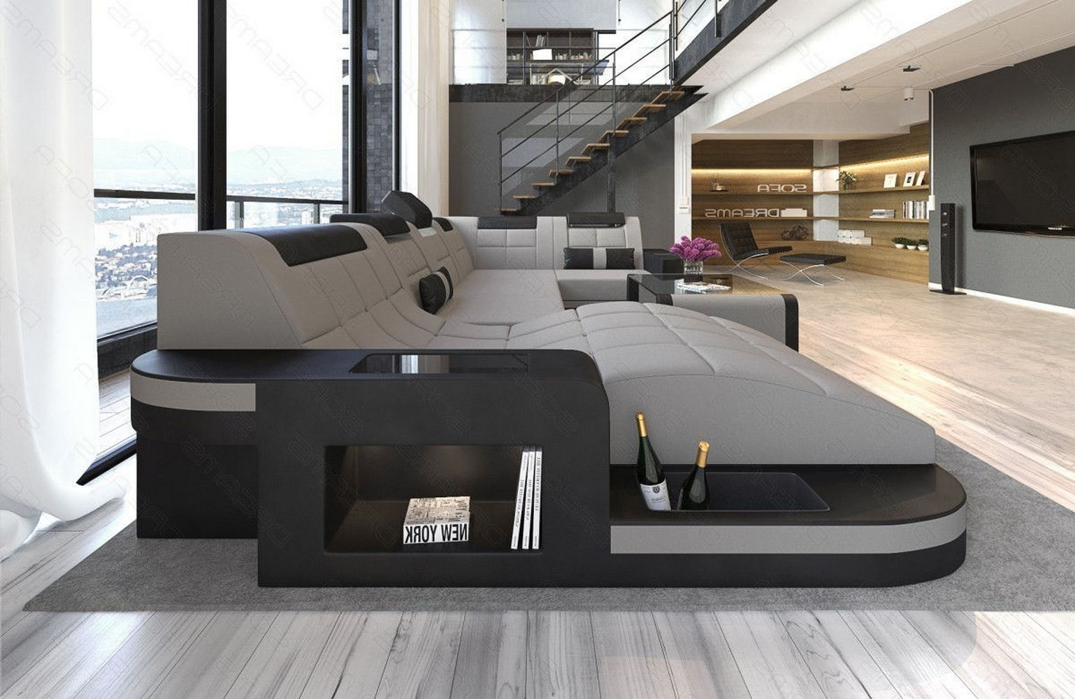 Stoff Wohnlandschaft Wave U-Form mit LED