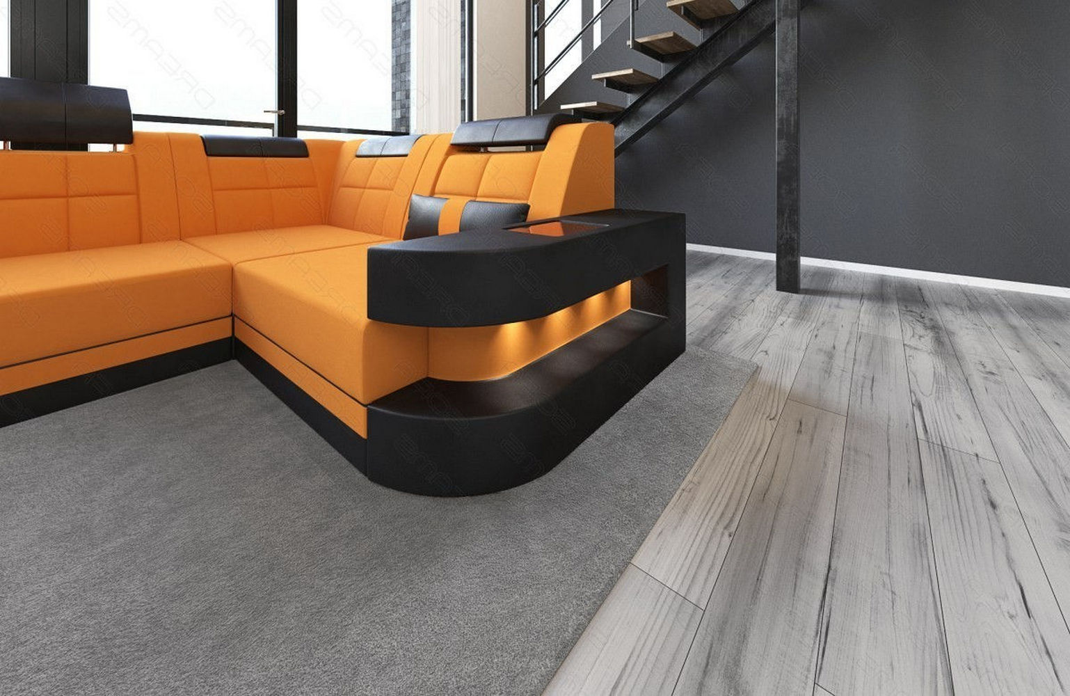 Stoff Wohnlandschaft Wave U-Form mit LED