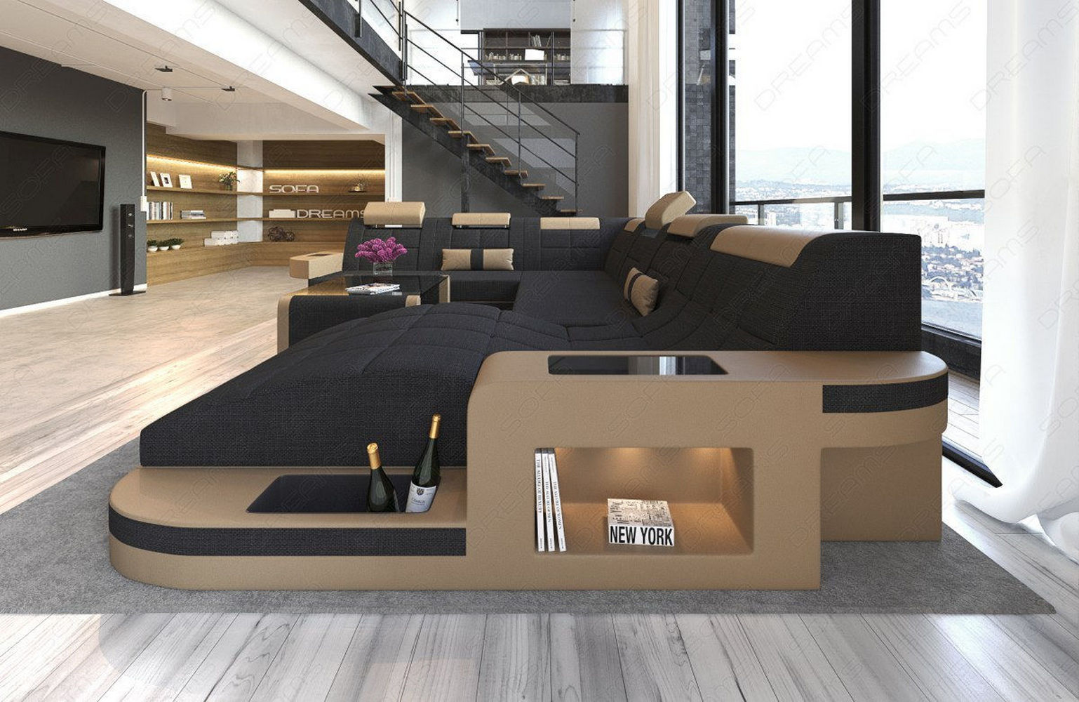 Stoff Wohnlandschaft Wave XL Materialmix