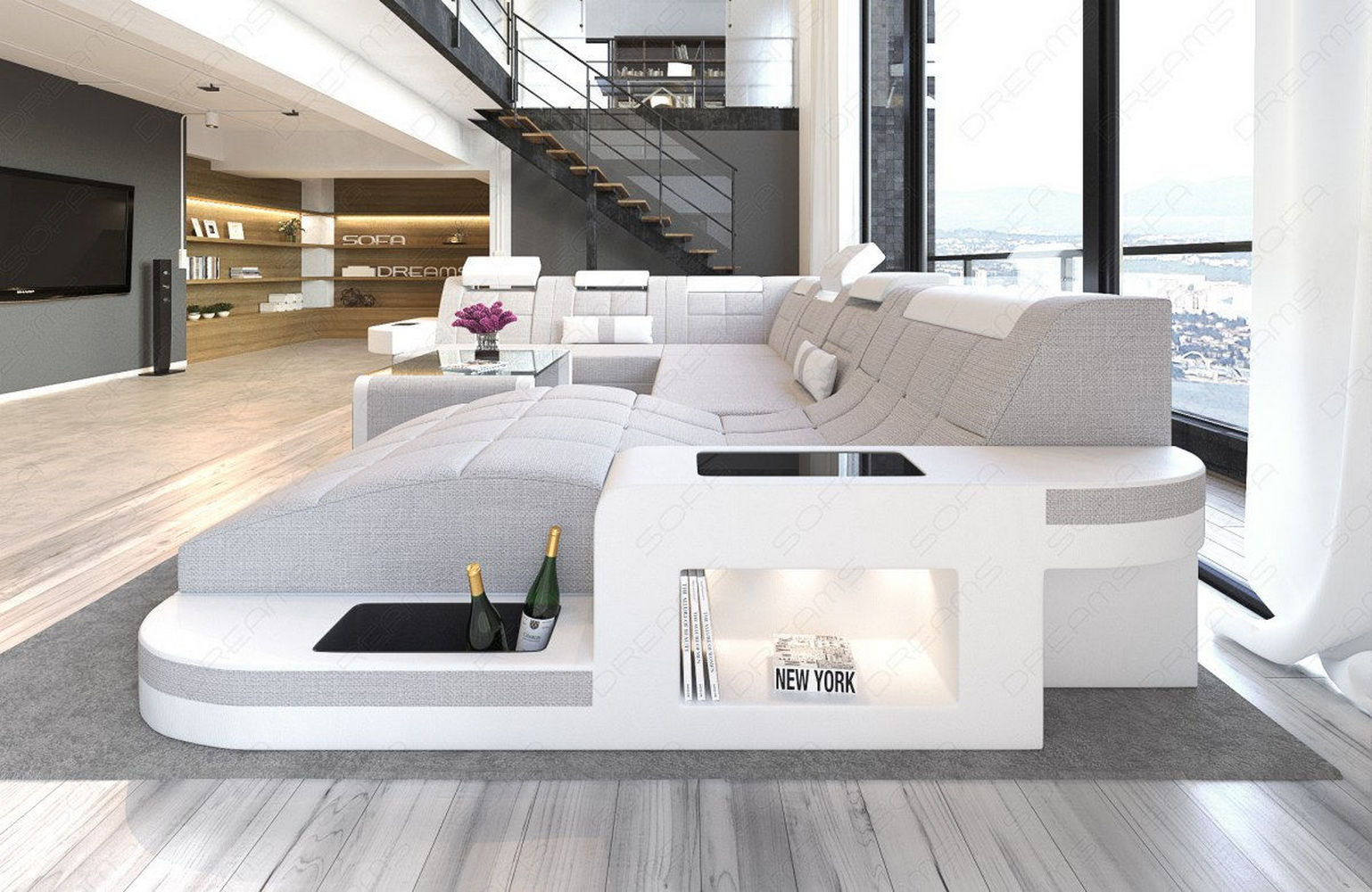 Stoff Wohnlandschaft Wave XL Materialmix