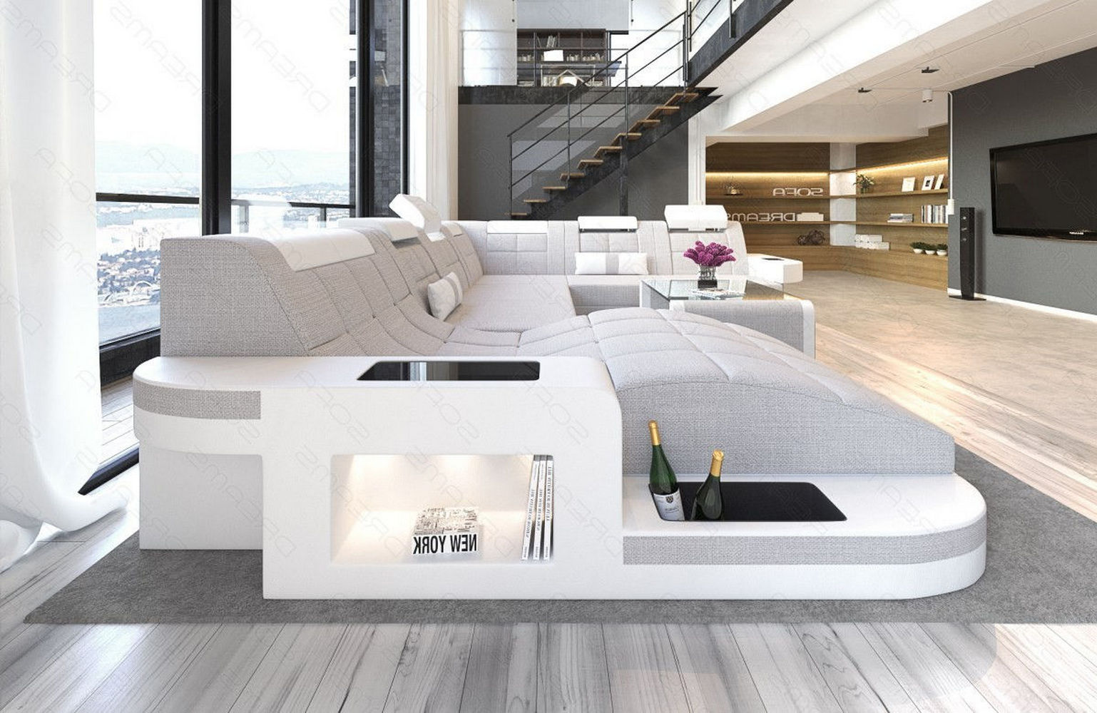 Stoff Wohnlandschaft Wave XL Materialmix