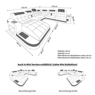 Wohnlandschaft Wave XXL U-Form in Stoff Grau-Weiß