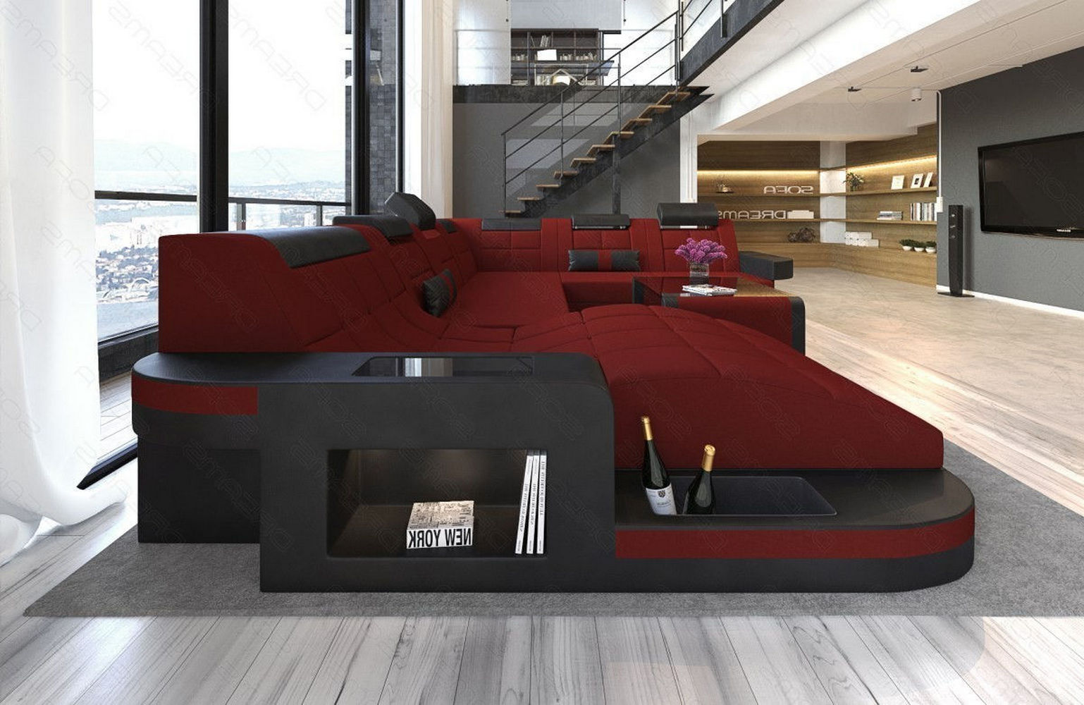 Stoff Wohnlandschaft Wave XL Materialmix