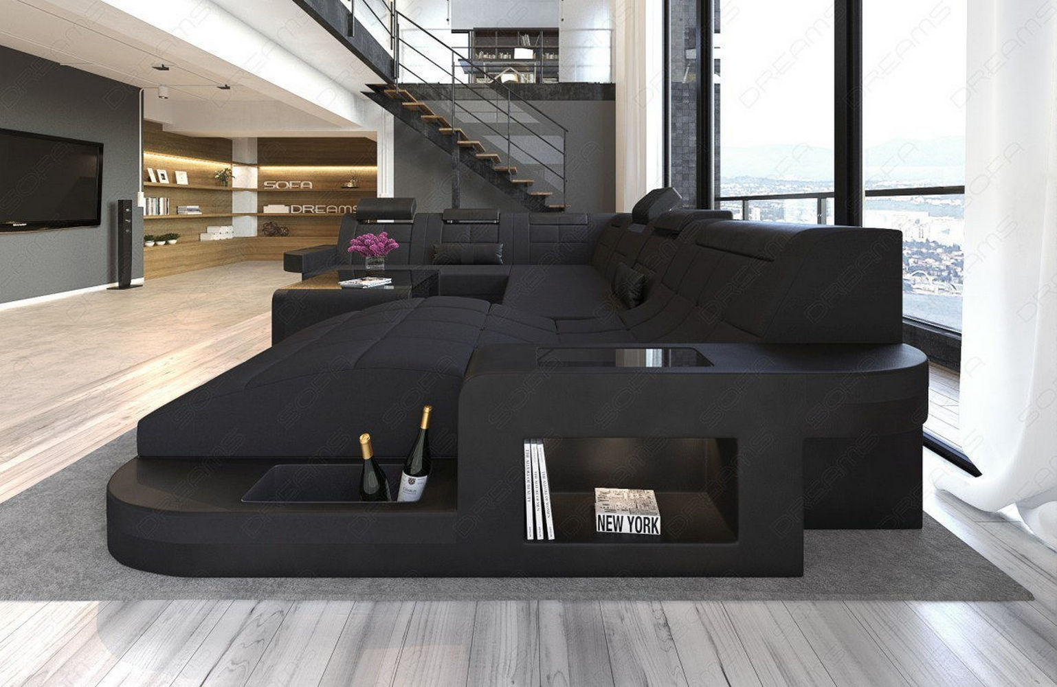 Stoff Wohnlandschaft Wave XL Materialmix