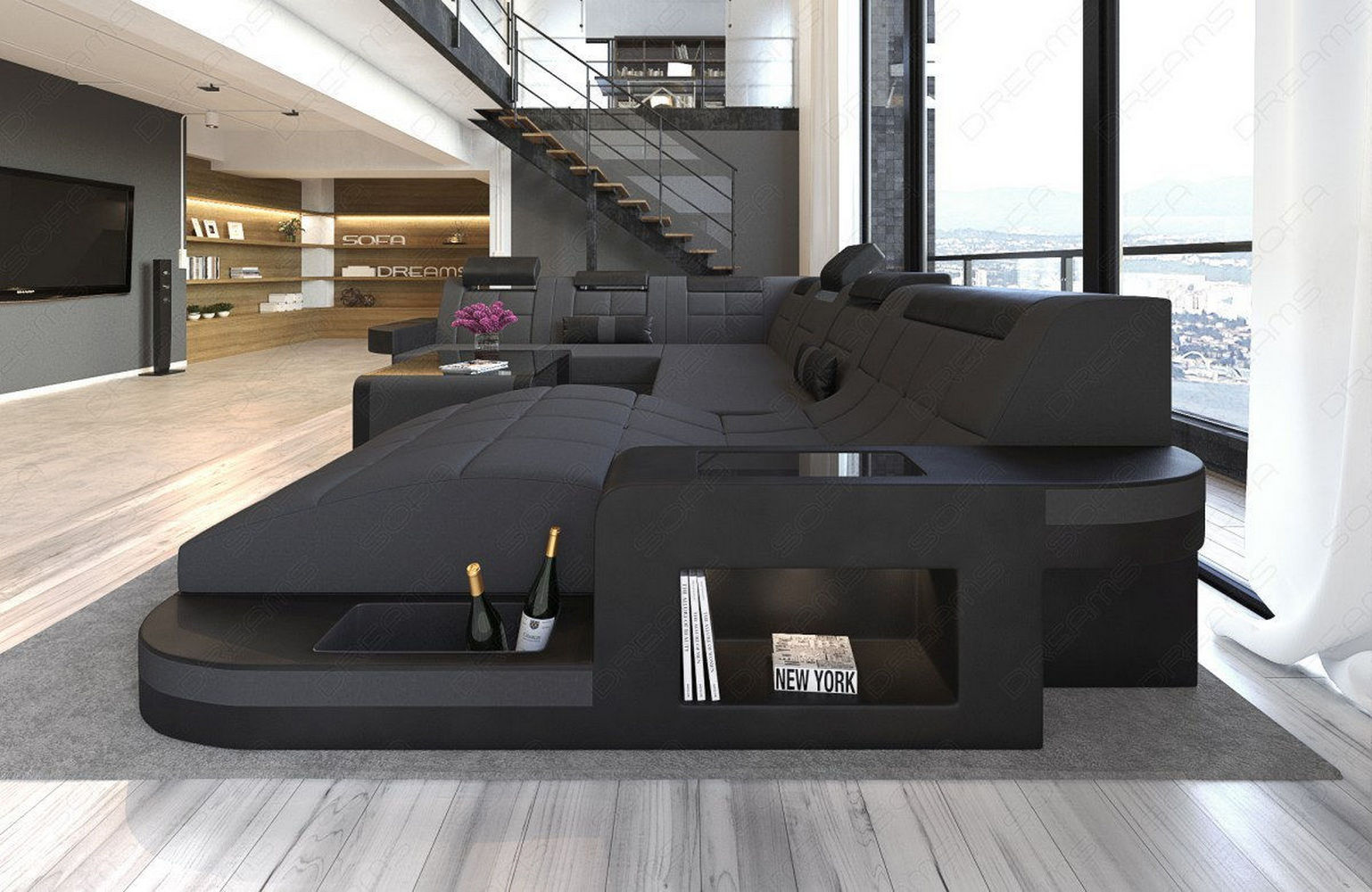 Stoff Wohnlandschaft Wave XL Materialmix