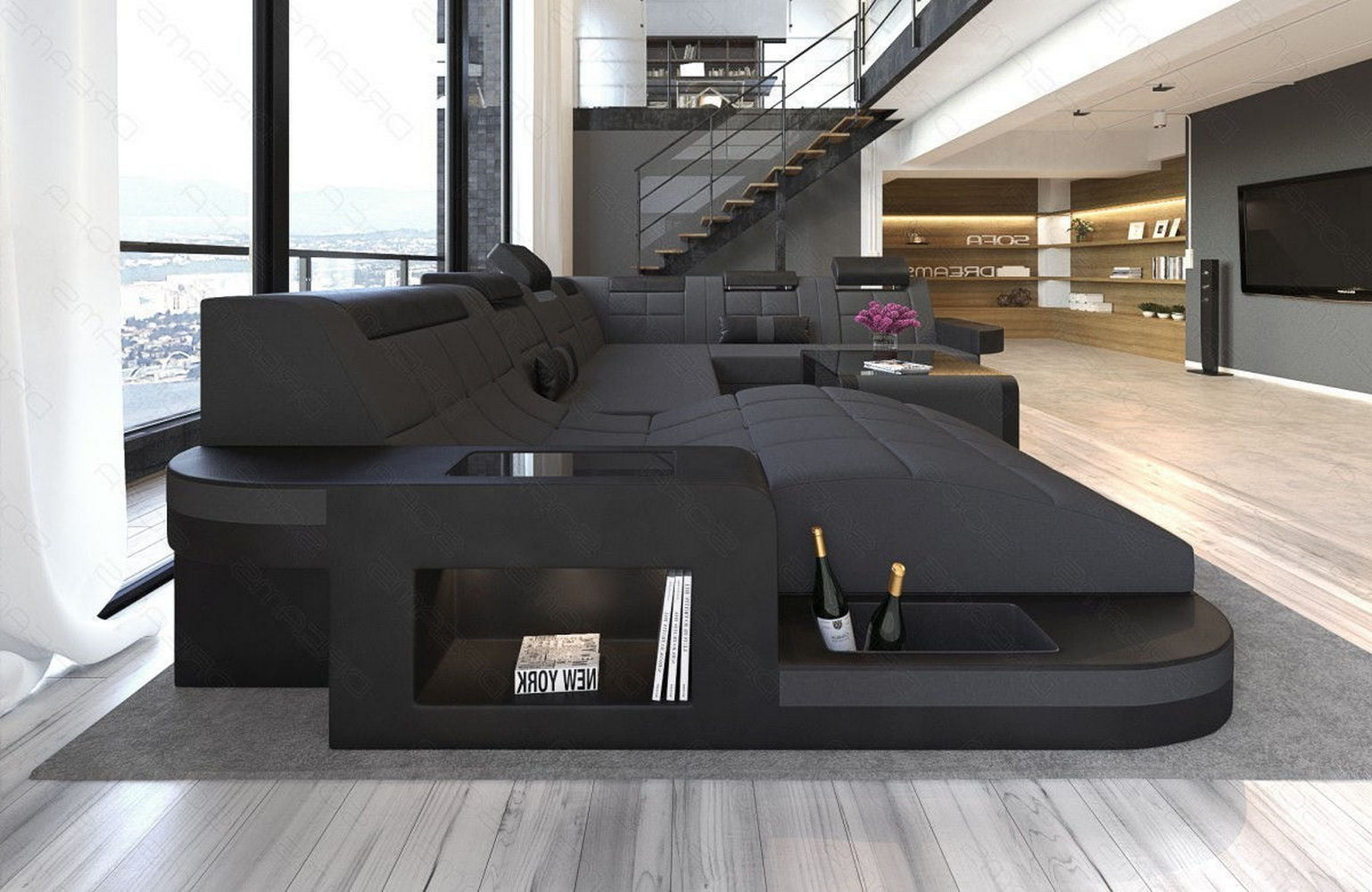 Stoff Wohnlandschaft Wave XL Materialmix