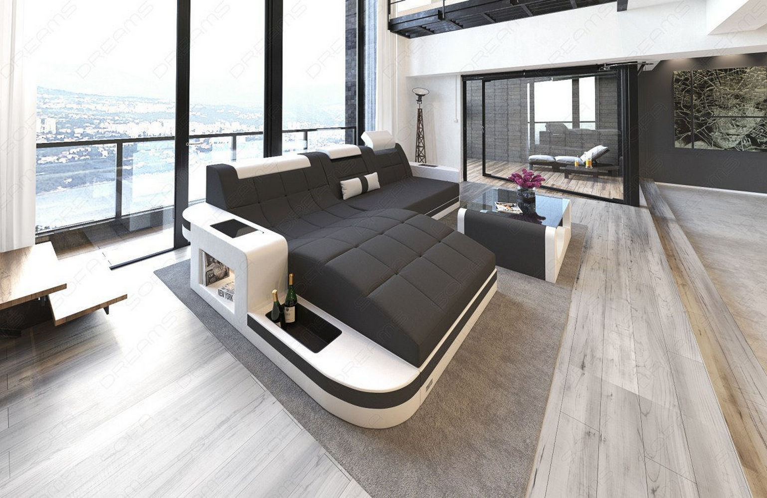 Materialmix Stoffsofa Wave L-Form