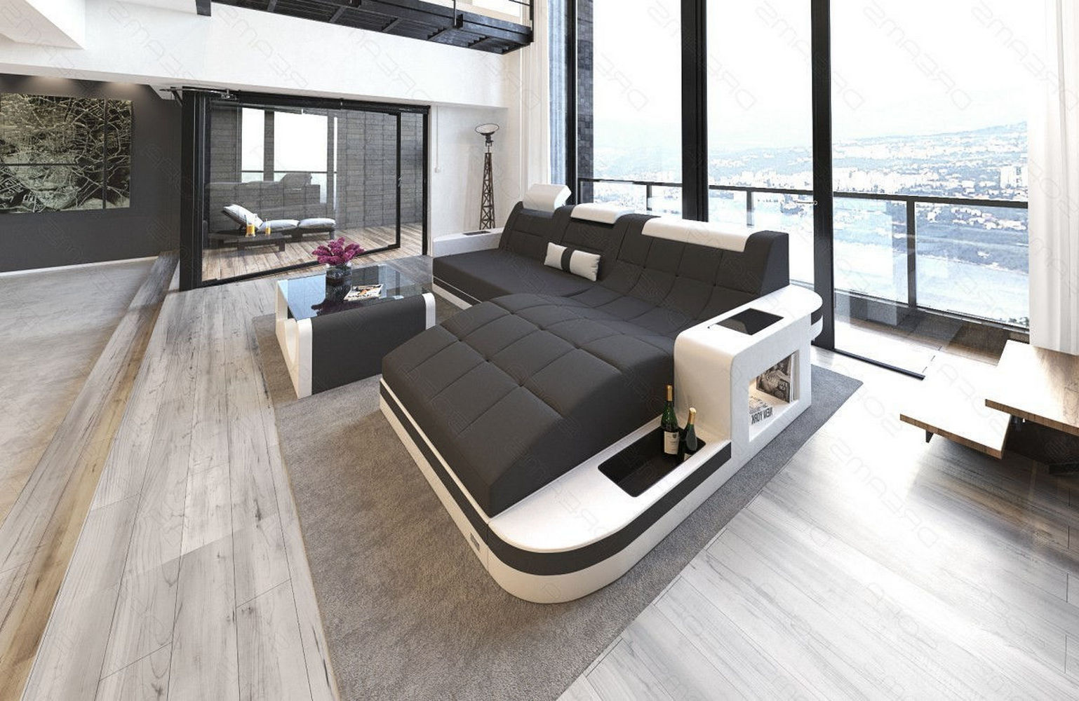 Materialmix Stoffsofa Wave L-Form