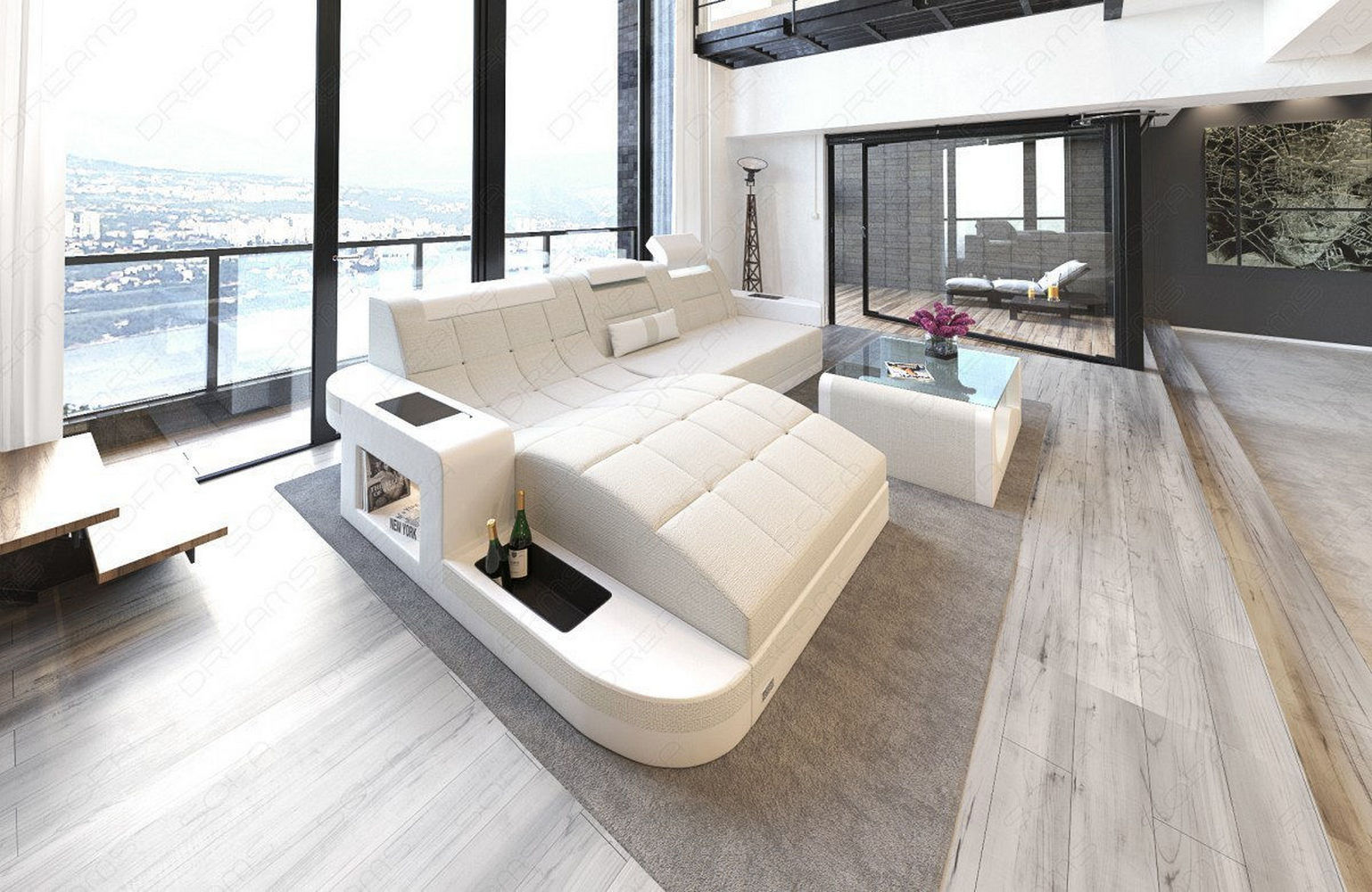 Materialmix Stoffsofa Wave L-Form