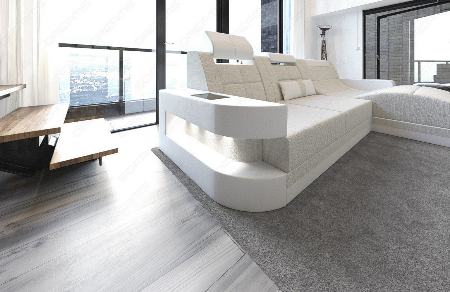 Materialmix Stoffsofa Wave L-Form