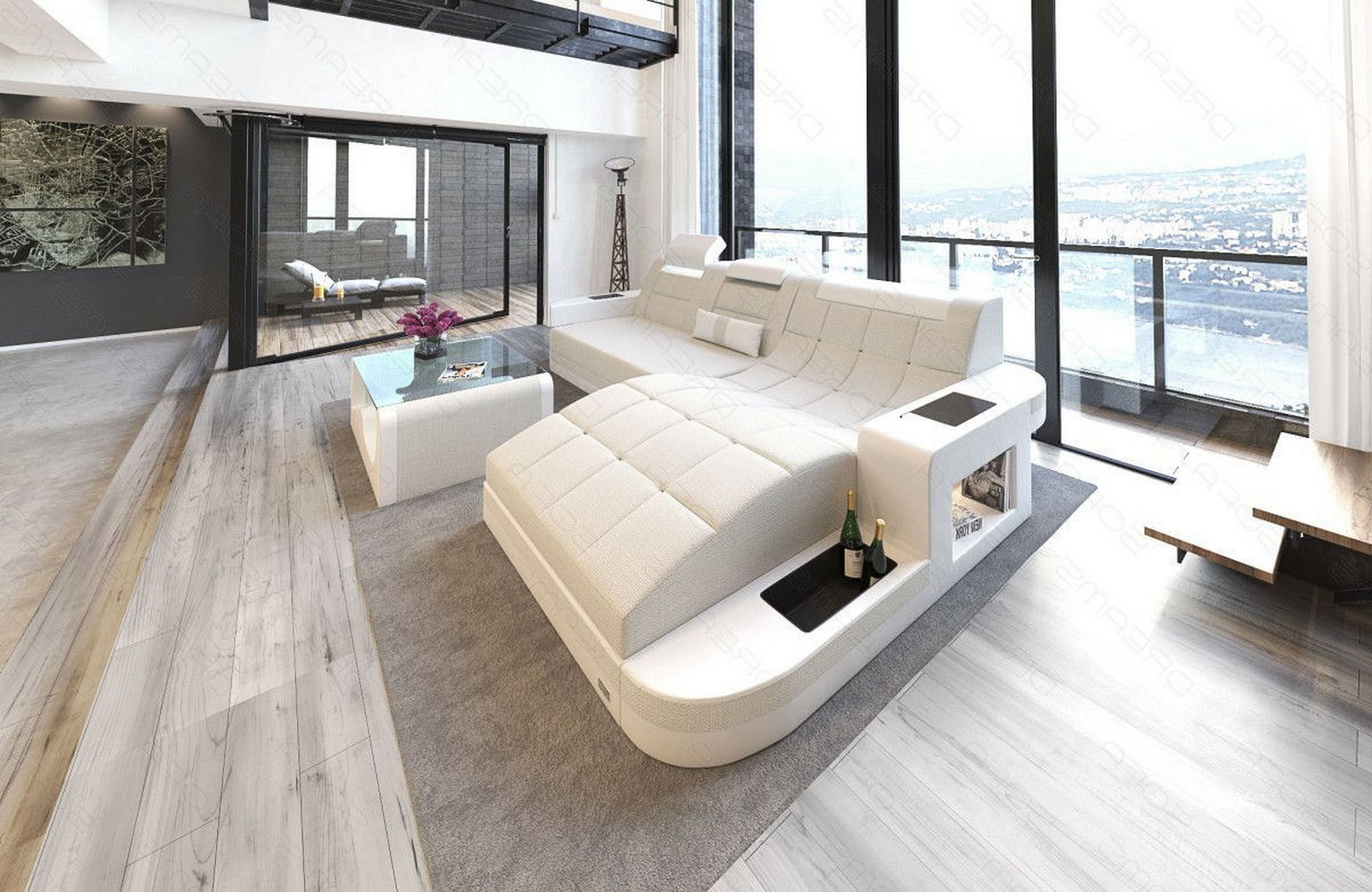 Materialmix Stoffsofa Wave L-Form