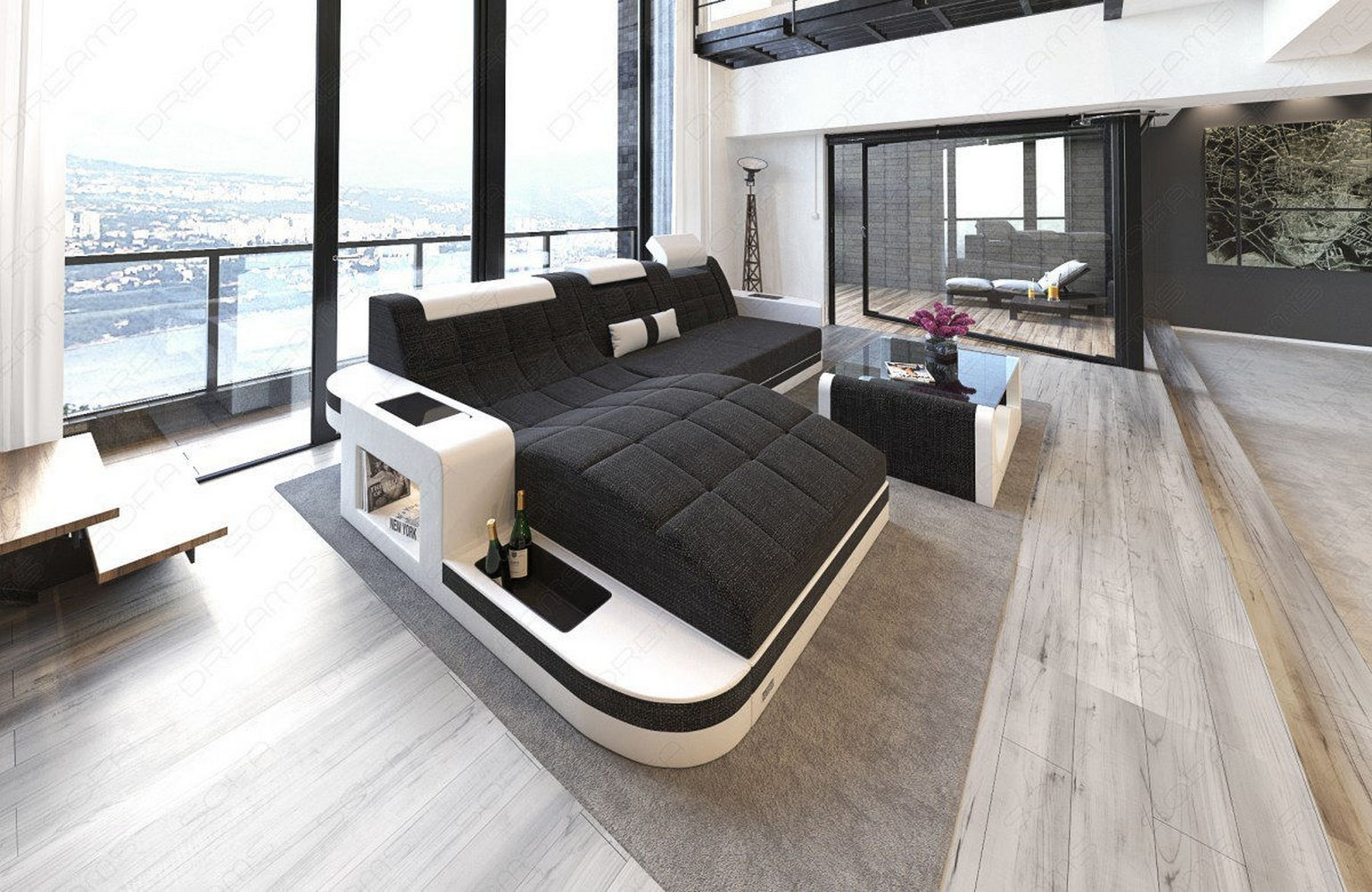 Materialmix Stoffsofa Wave L-Form