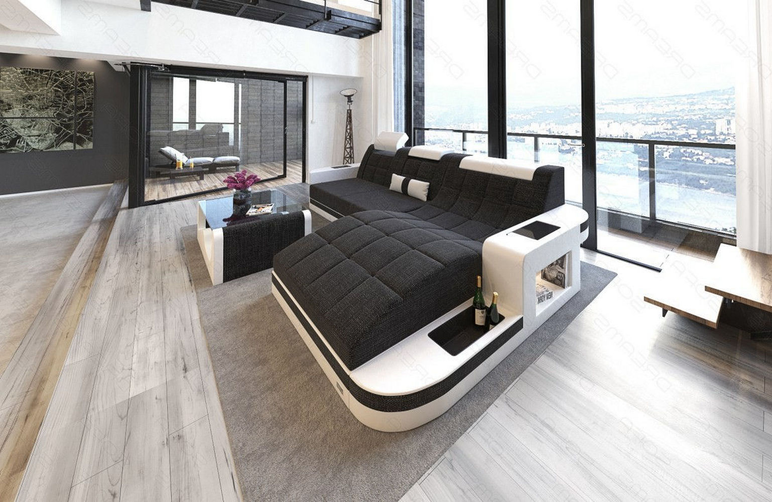 Materialmix Stoffsofa Wave L-Form