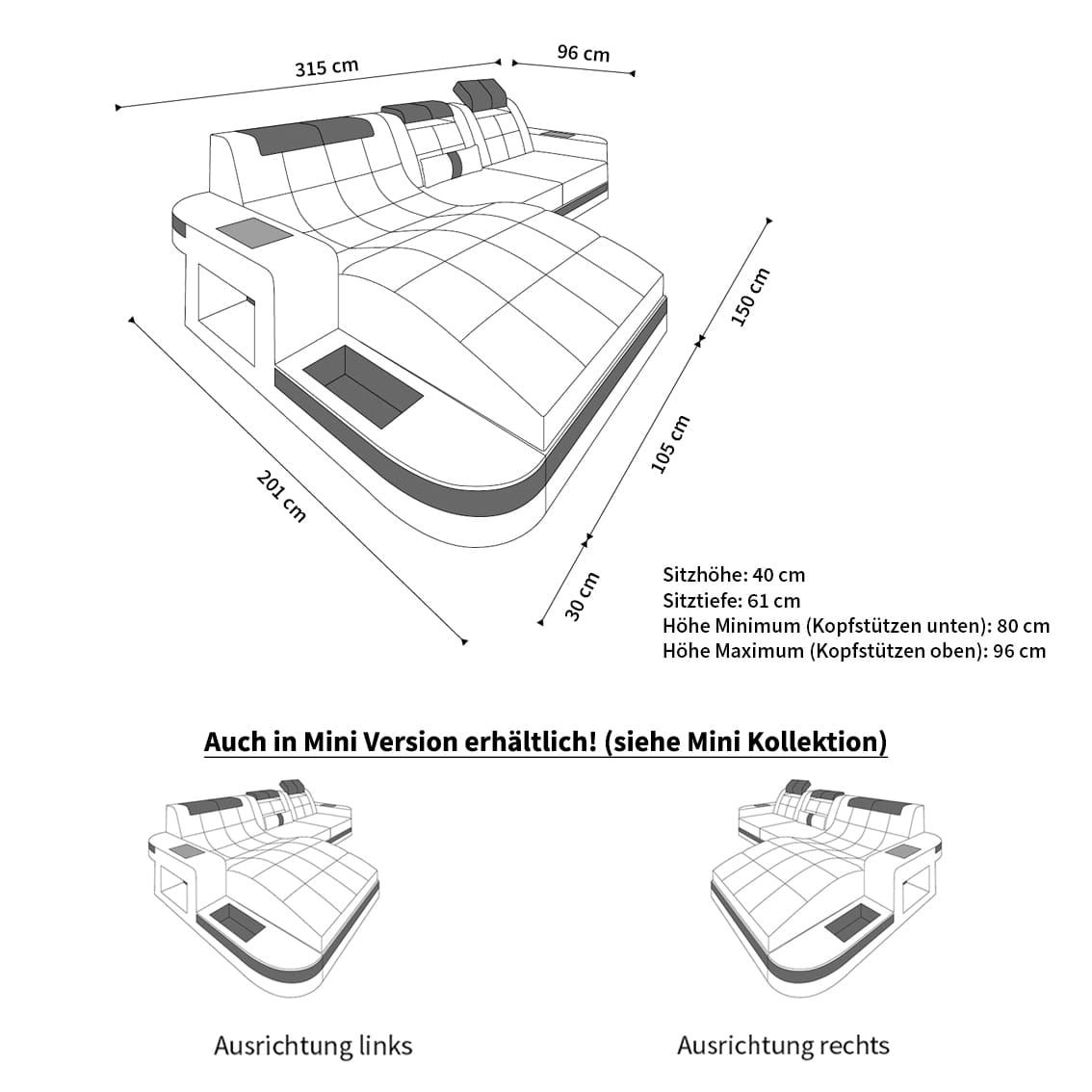 Materialmix Stoffsofa Wave L-Form Schwarzgrau-Weiß