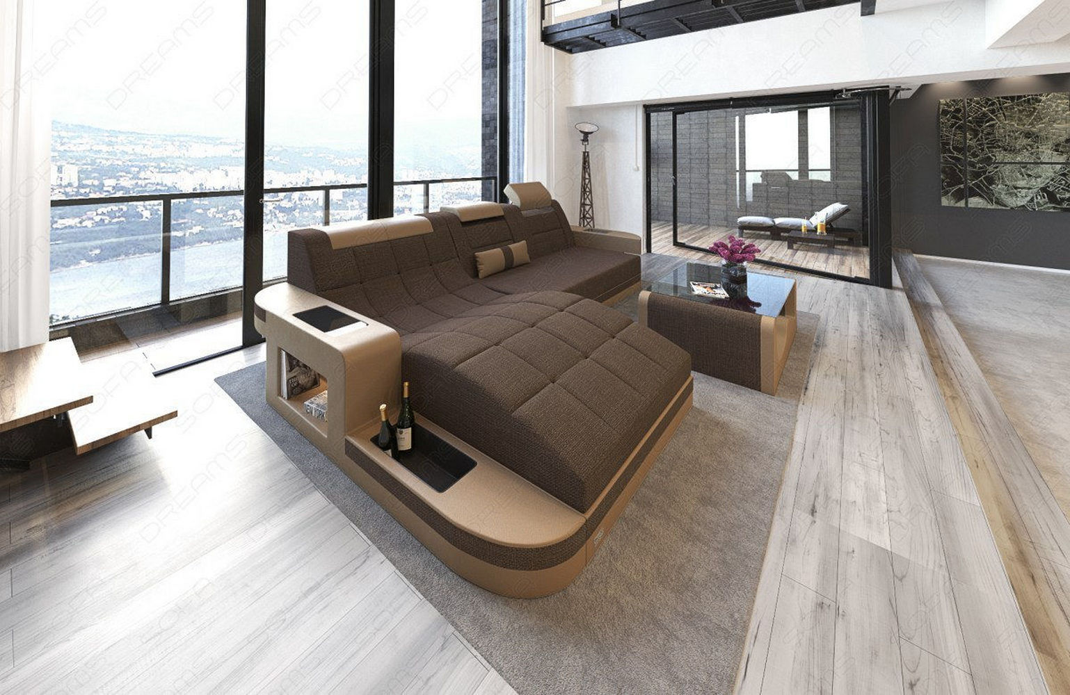 Materialmix Stoffsofa Wave L-Form