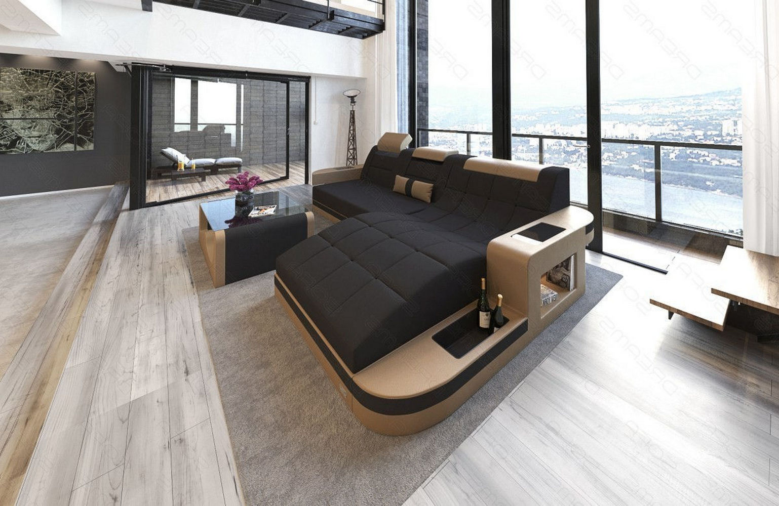 Materialmix Stoffsofa Wave L-Form