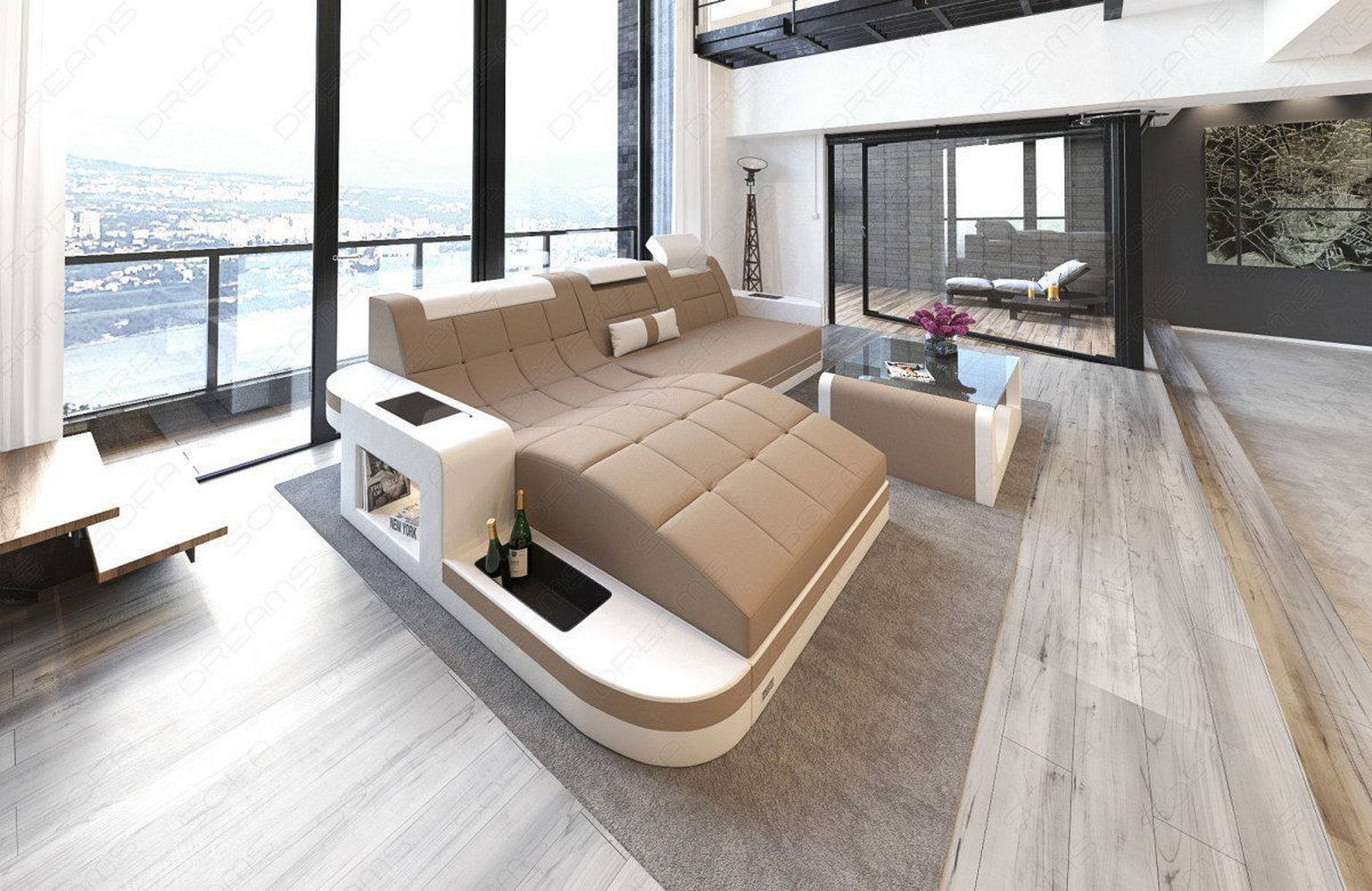 Materialmix Stoffsofa Wave L-Form