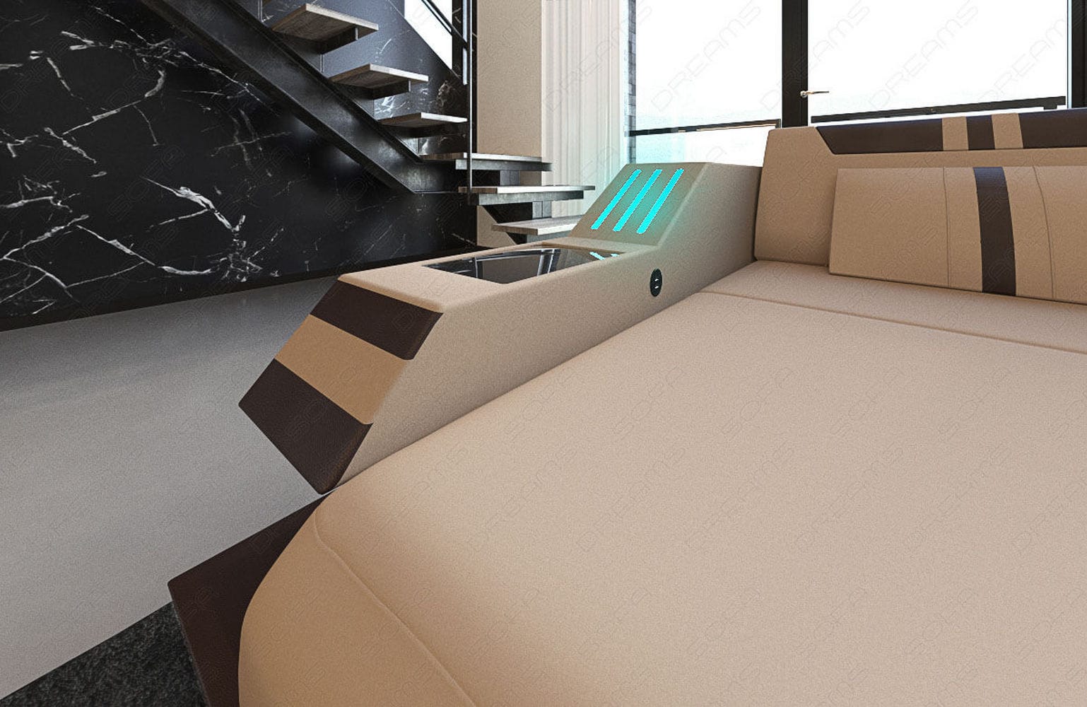 Polstersofa Materialmix Ravenna L-Form LED Taupe-Weiß