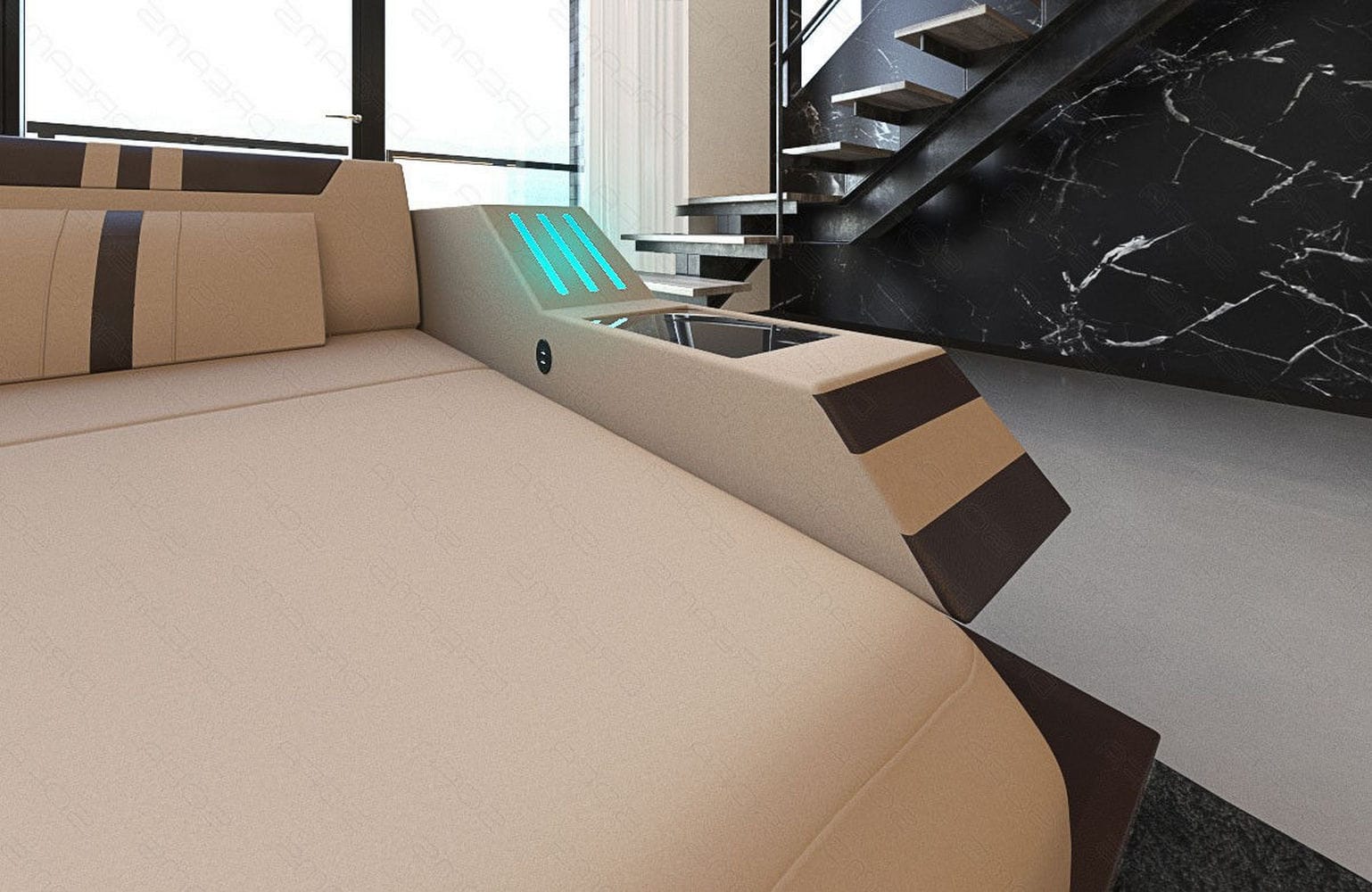 Polstersofa Materialmix Ravenna L-Form LED Taupe-Weiß