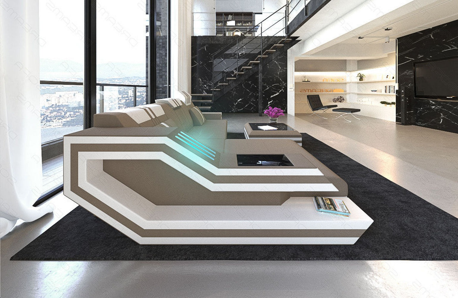 Polstersofa Materialmix Ravenna L-Form LED