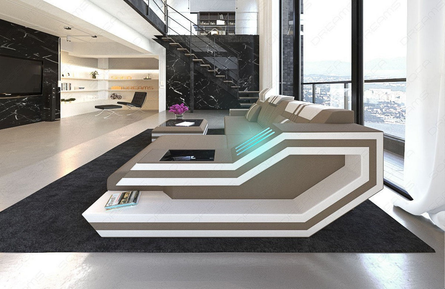 Polstersofa Materialmix Ravenna L-Form LED