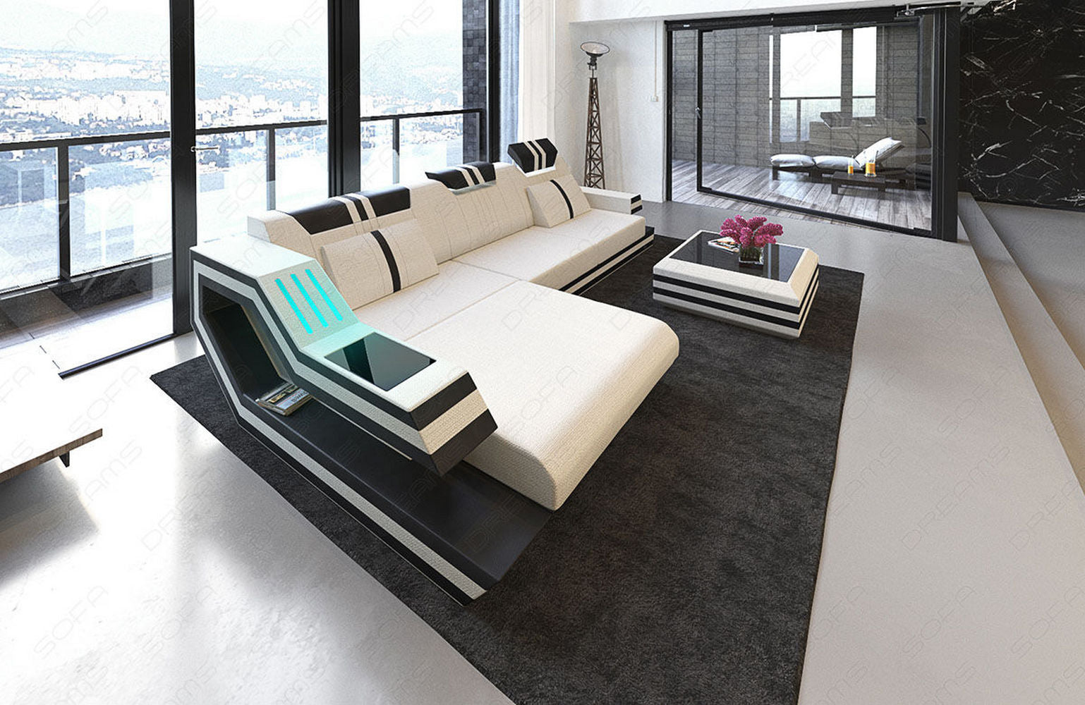 Polstersofa Materialmix Ravenna L-Form LED