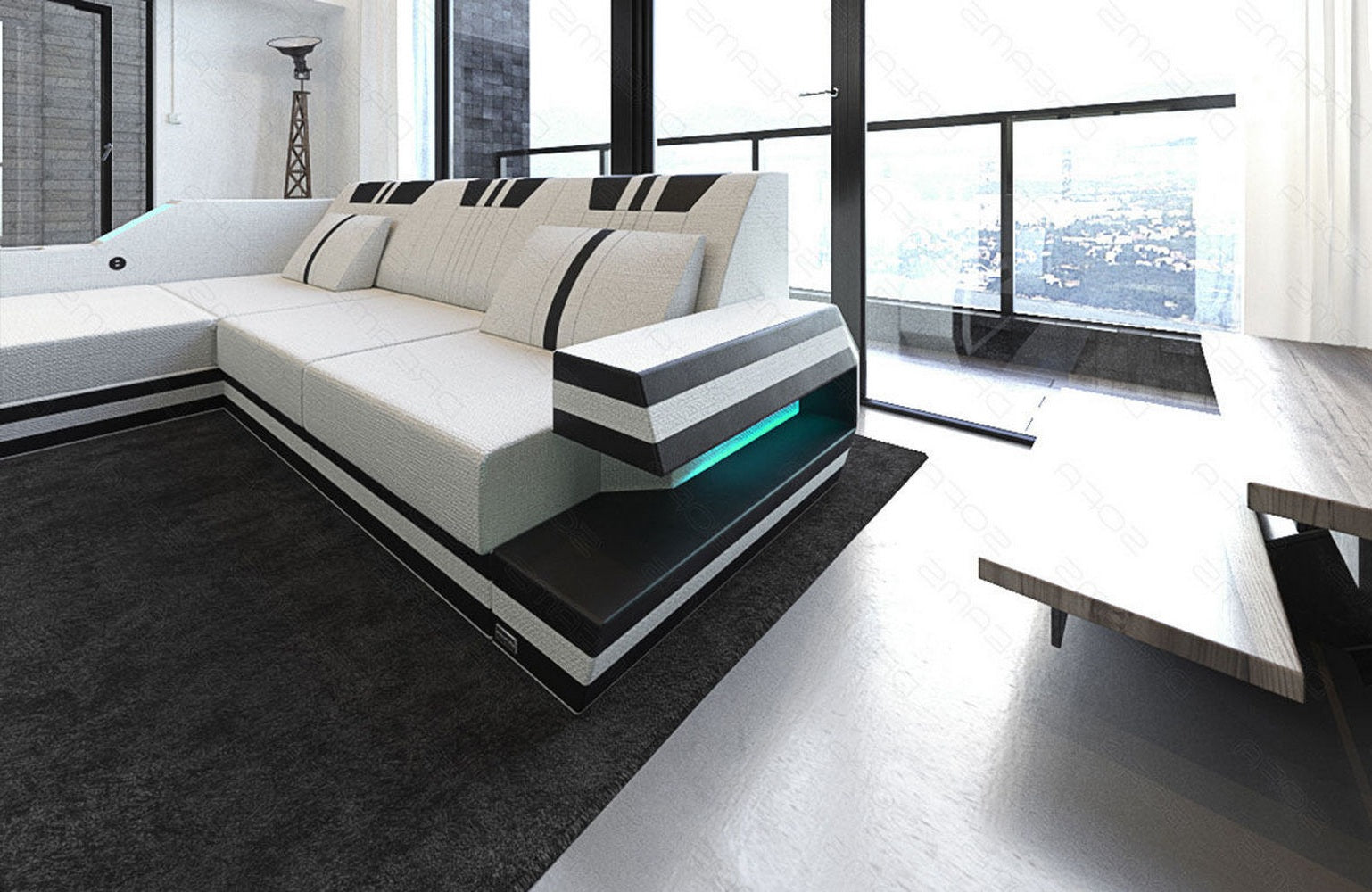 Polstersofa Materialmix Ravenna L-Form LED