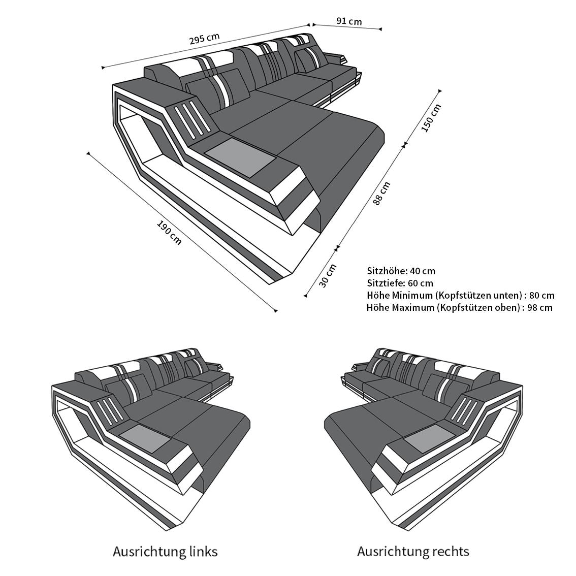 Polstersofa Materialmix Ravenna L-Form LED