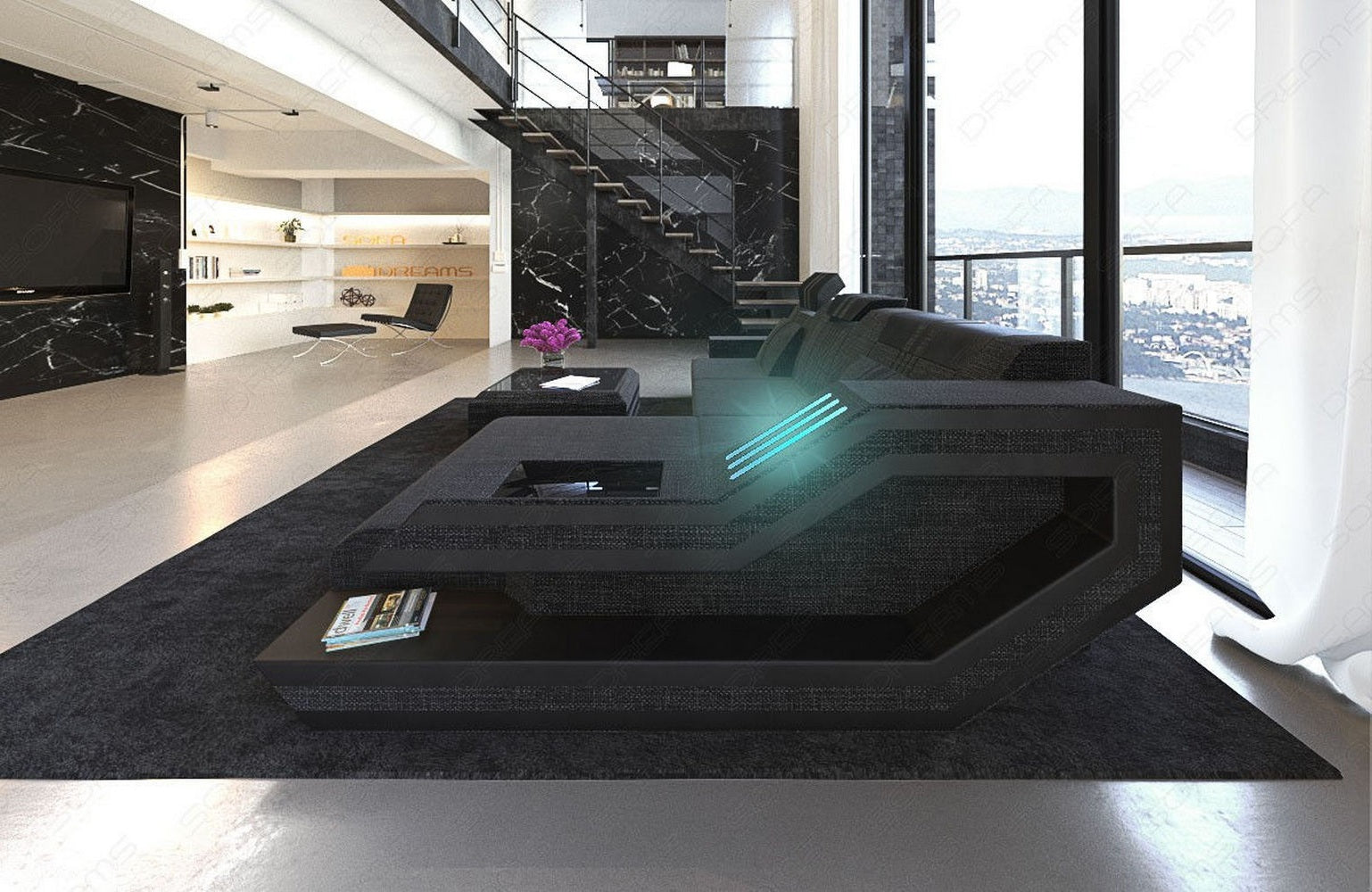 Polstersofa Materialmix Ravenna L-Form LED