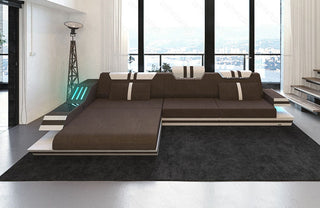 Stoff Ecksofa Ravenna L-Form Braun-Weiß