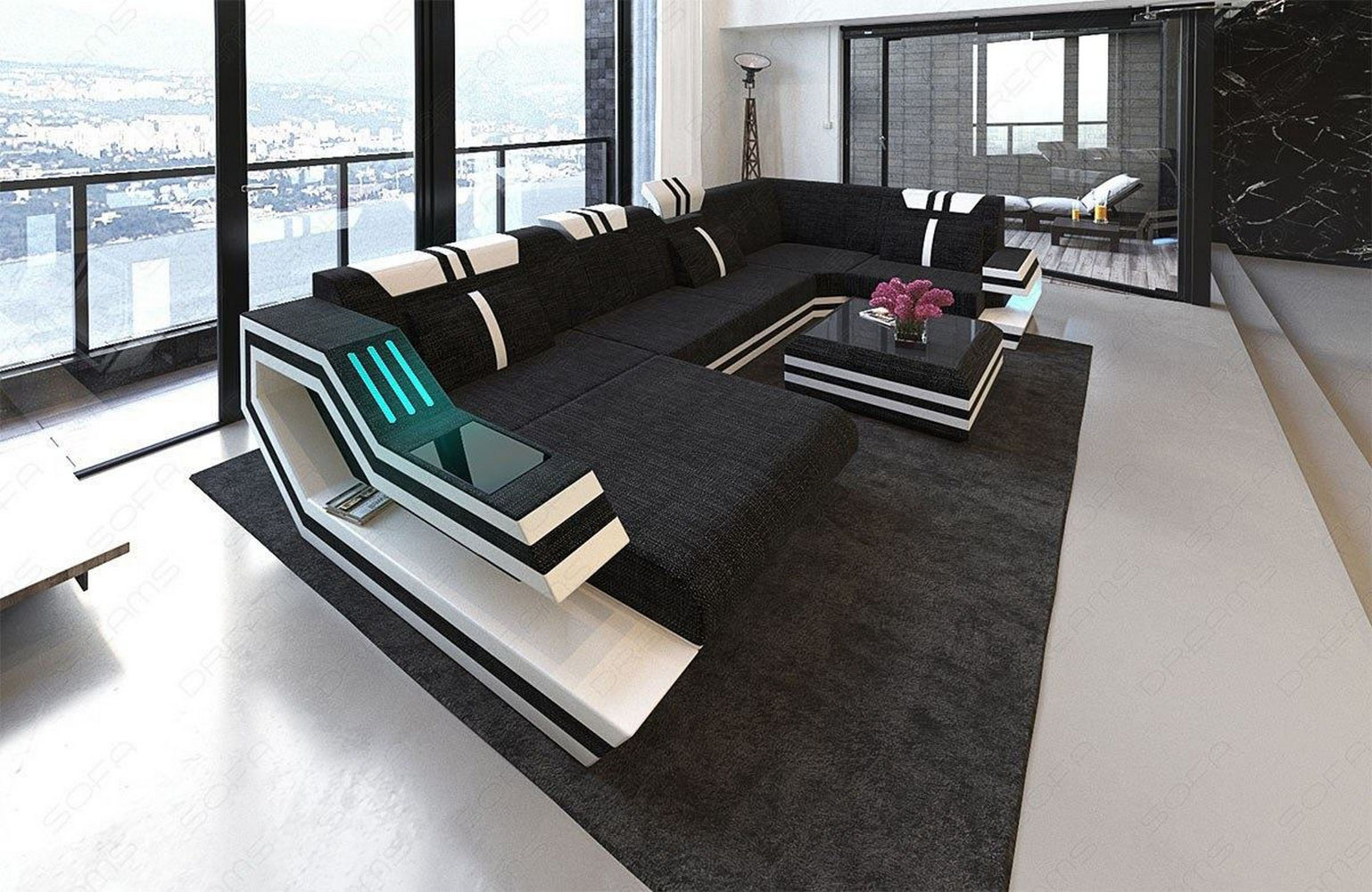 Stoff-Wohnlandschaft Ravenna U-Form LED