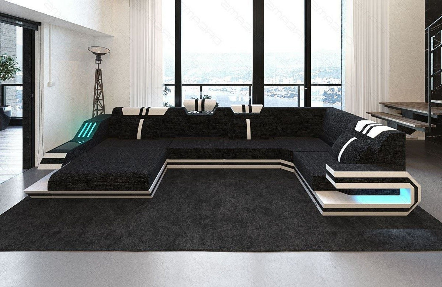 Stoff-Wohnlandschaft Ravenna U-Form LED