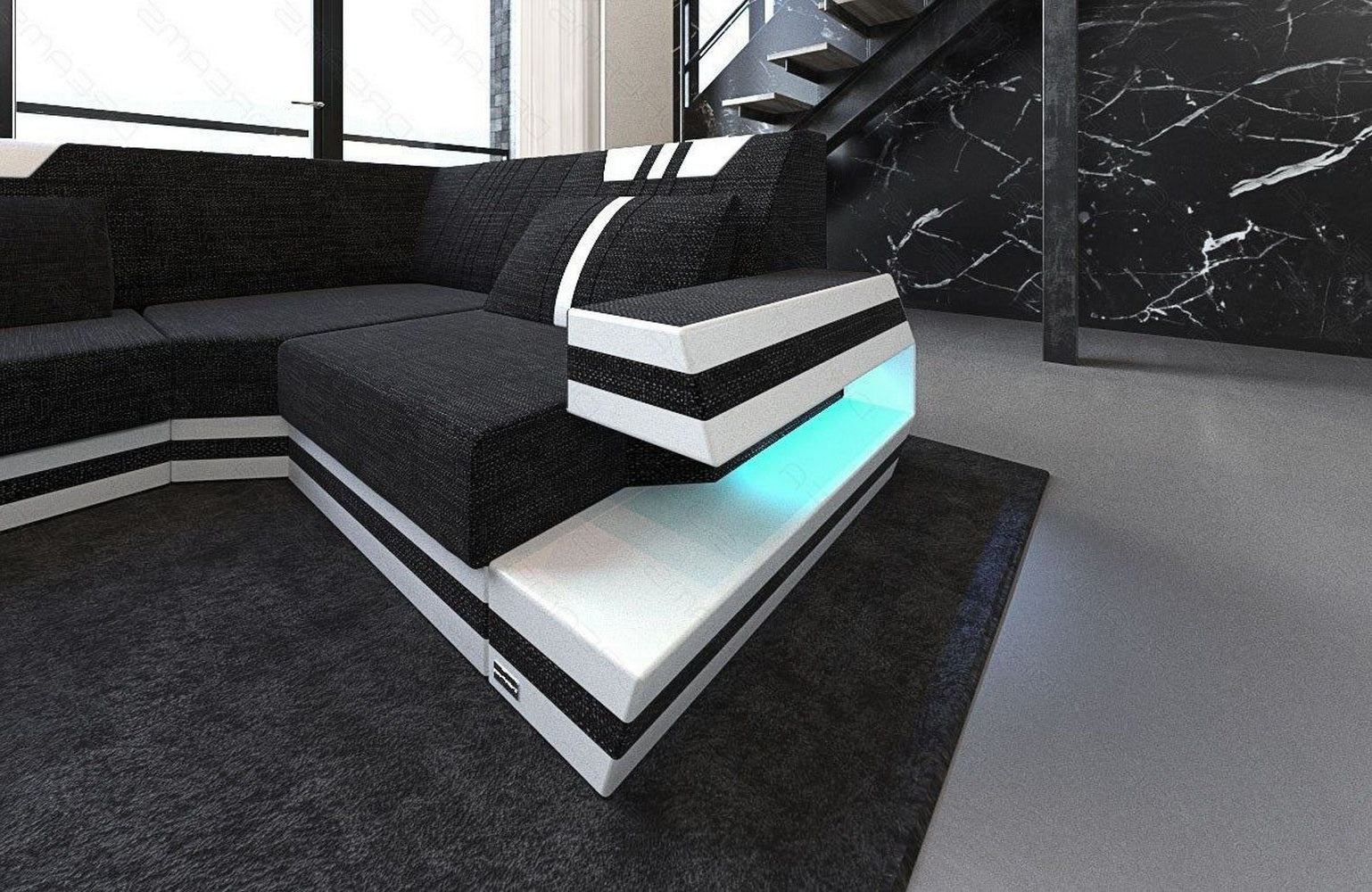 Stoff-Wohnlandschaft Ravenna U-Form LED