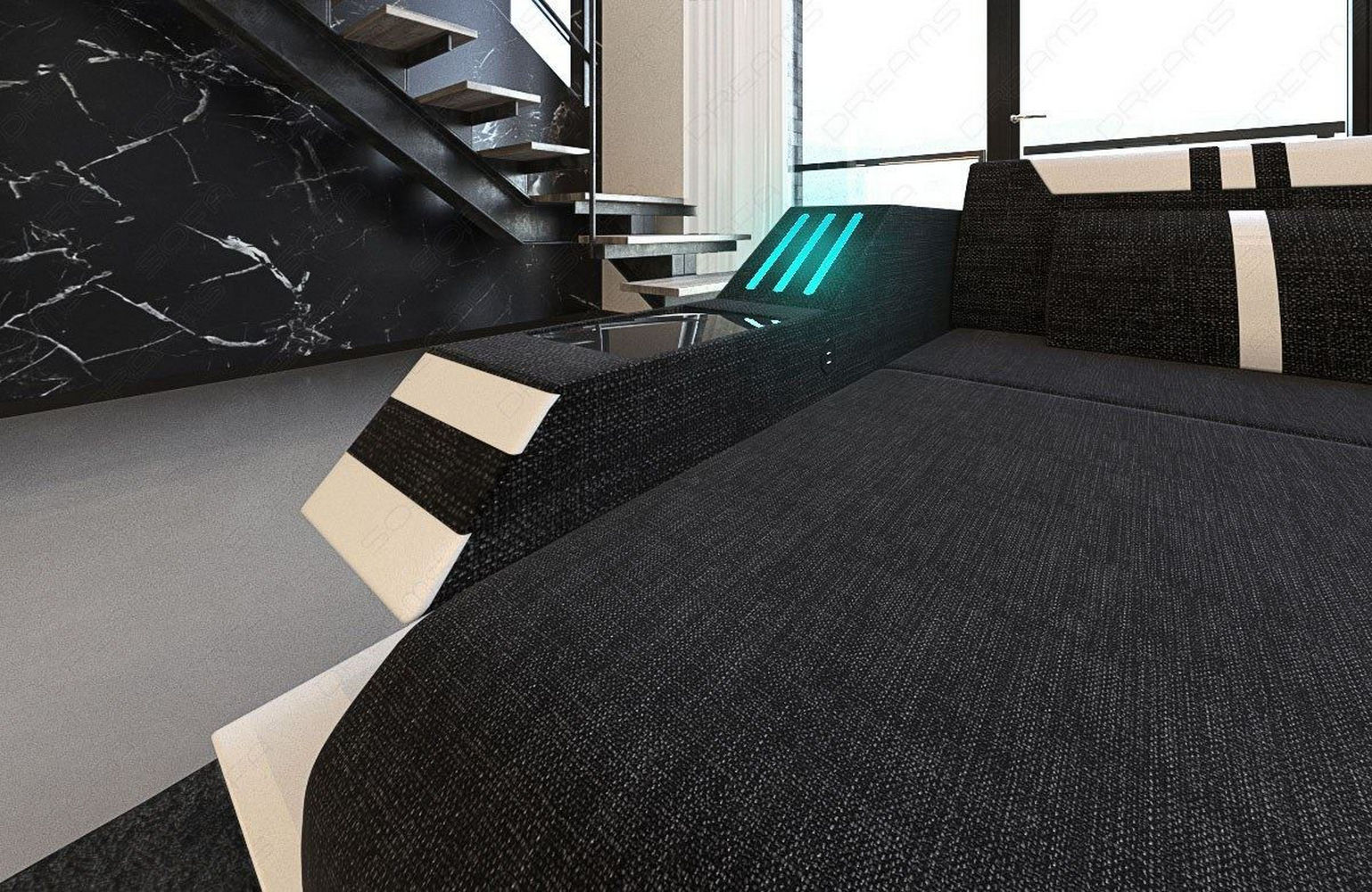 Stoff-Wohnlandschaft Ravenna U-Form LED