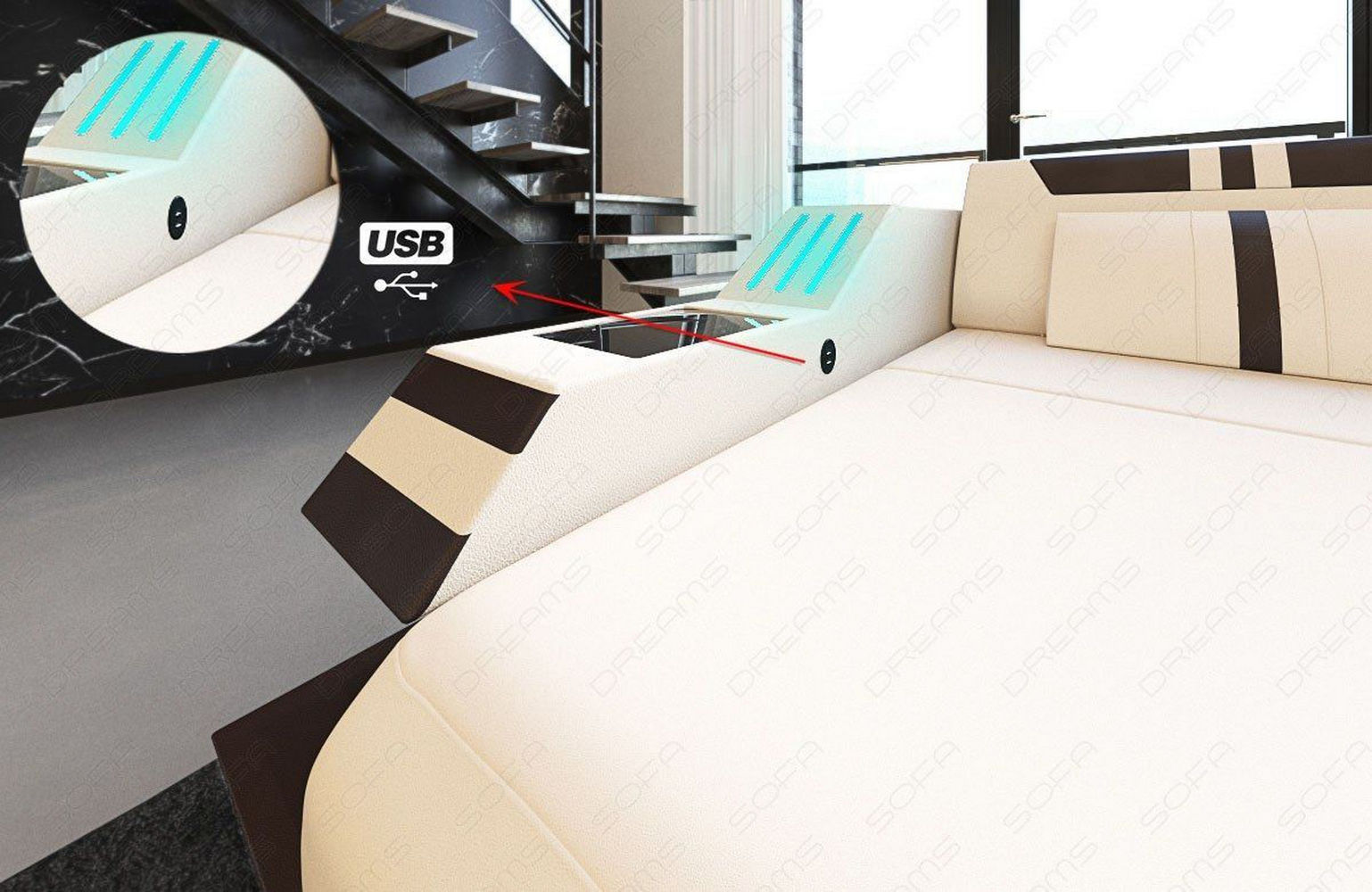 Stoff-Wohnlandschaft Ravenna U-Form LED