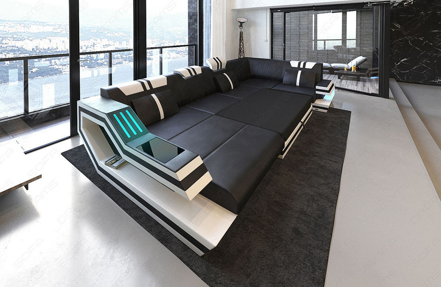 Stoff-Wohnlandschaft Ravenna U-Form LED