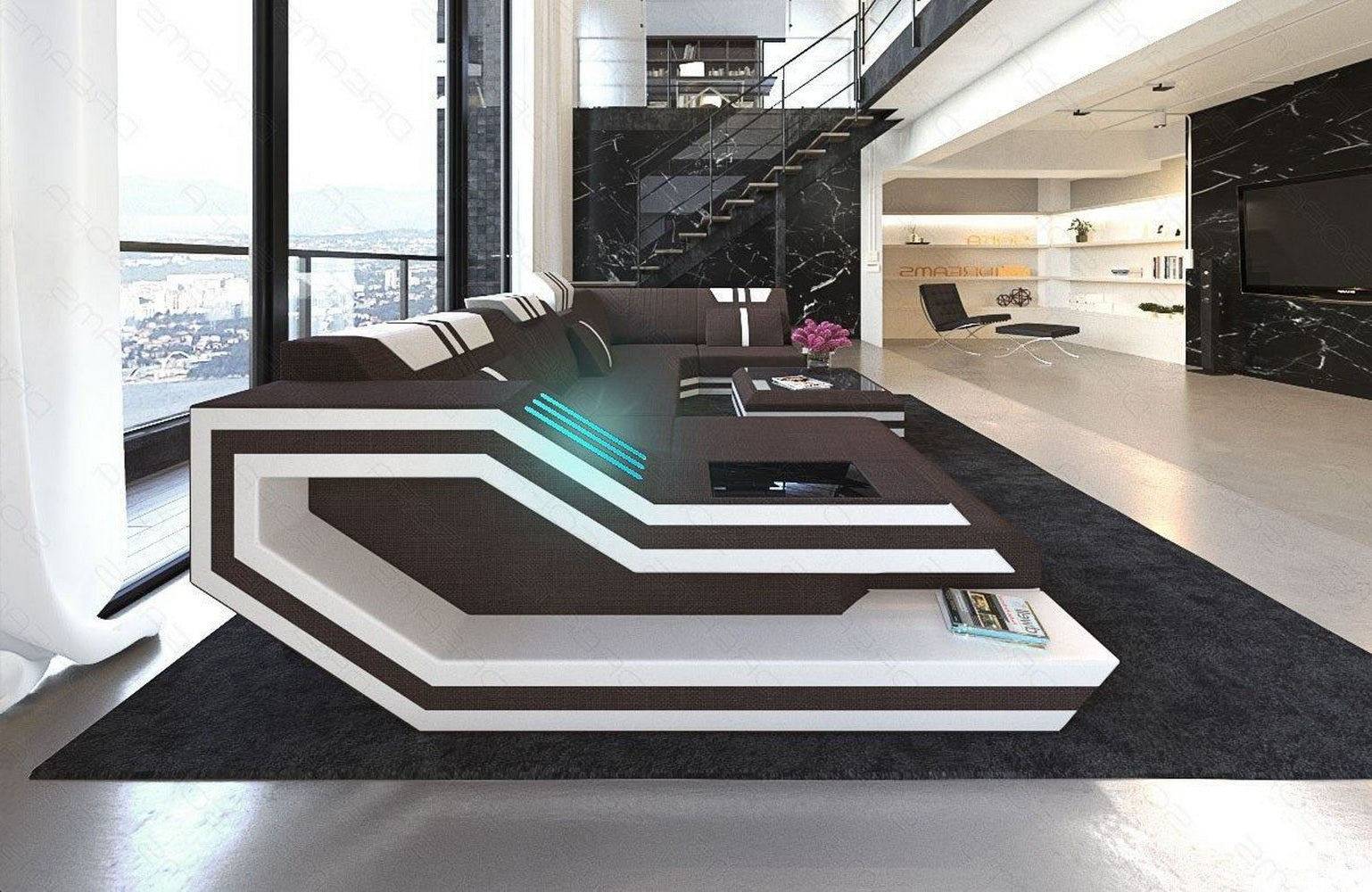 Stoff-Wohnlandschaft Ravenna U-Form LED