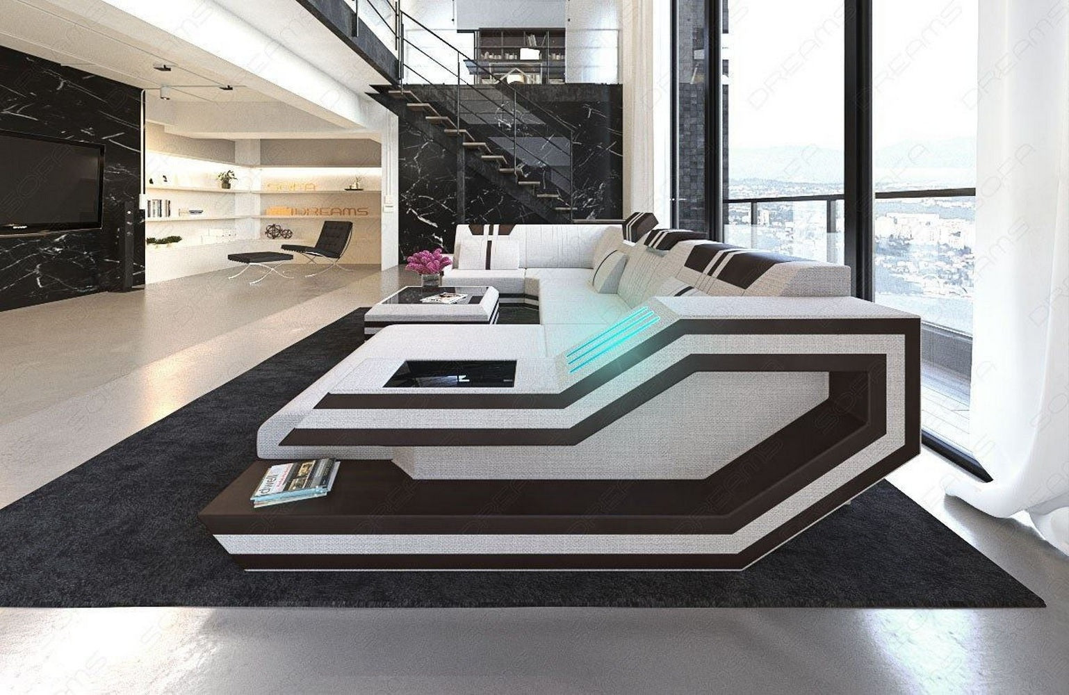 Stoff-Wohnlandschaft Ravenna U-Form LED