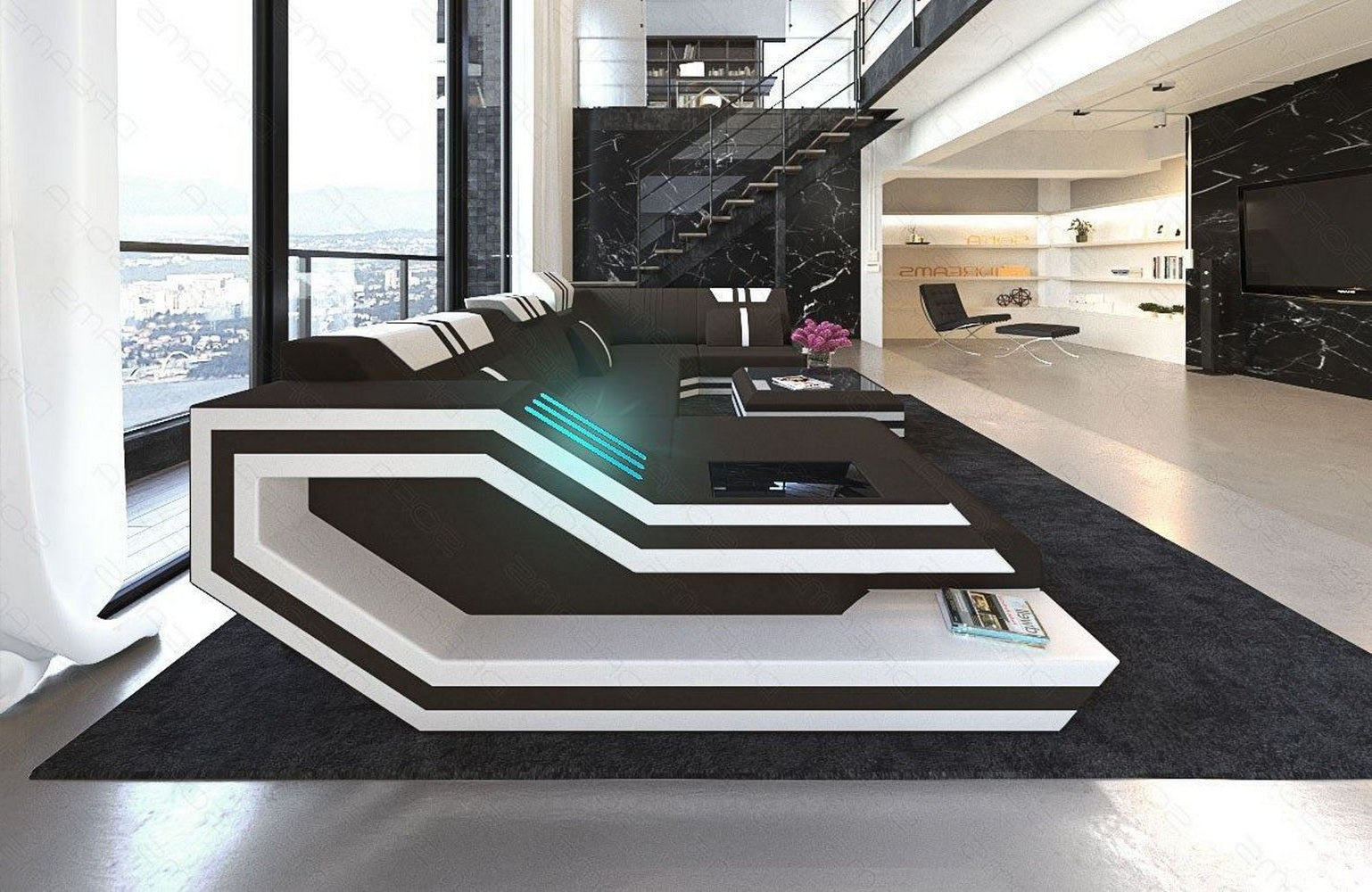 Stoff-Wohnlandschaft Ravenna U-Form LED