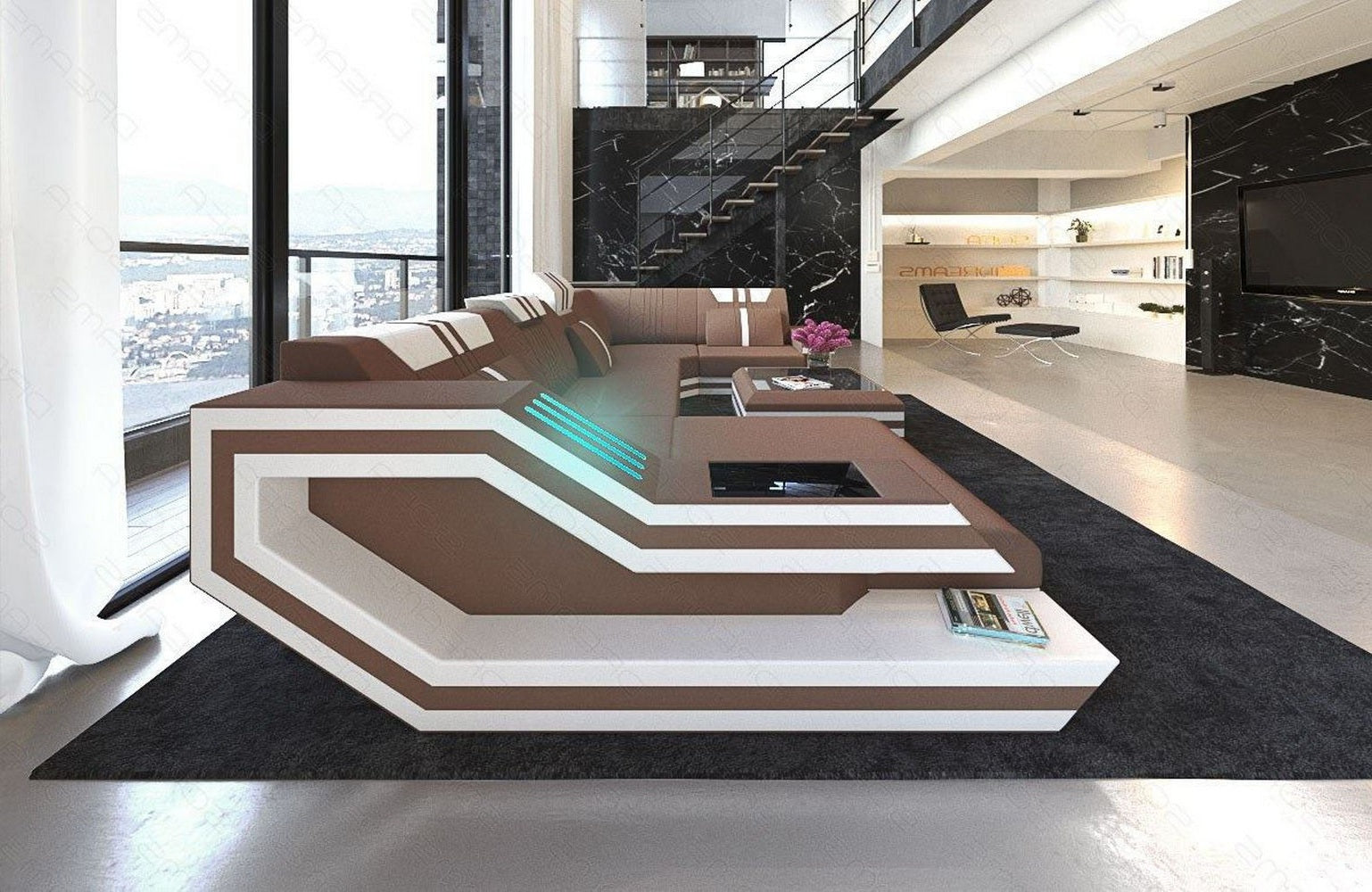 Stoff-Wohnlandschaft Ravenna U-Form LED