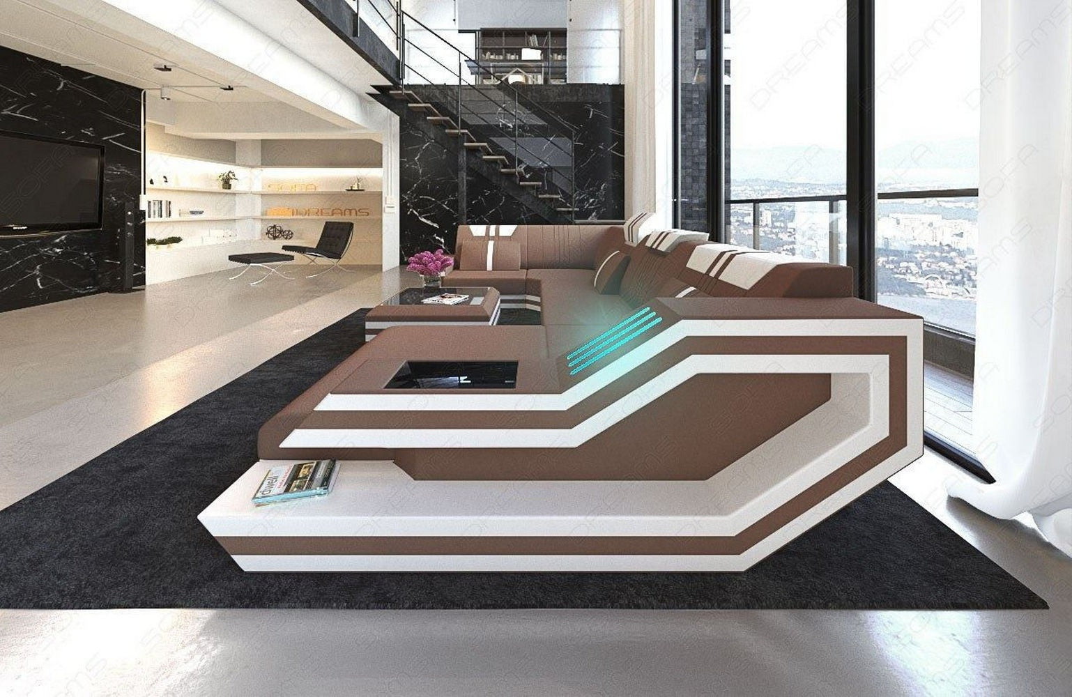 Stoff-Wohnlandschaft Ravenna U-Form LED
