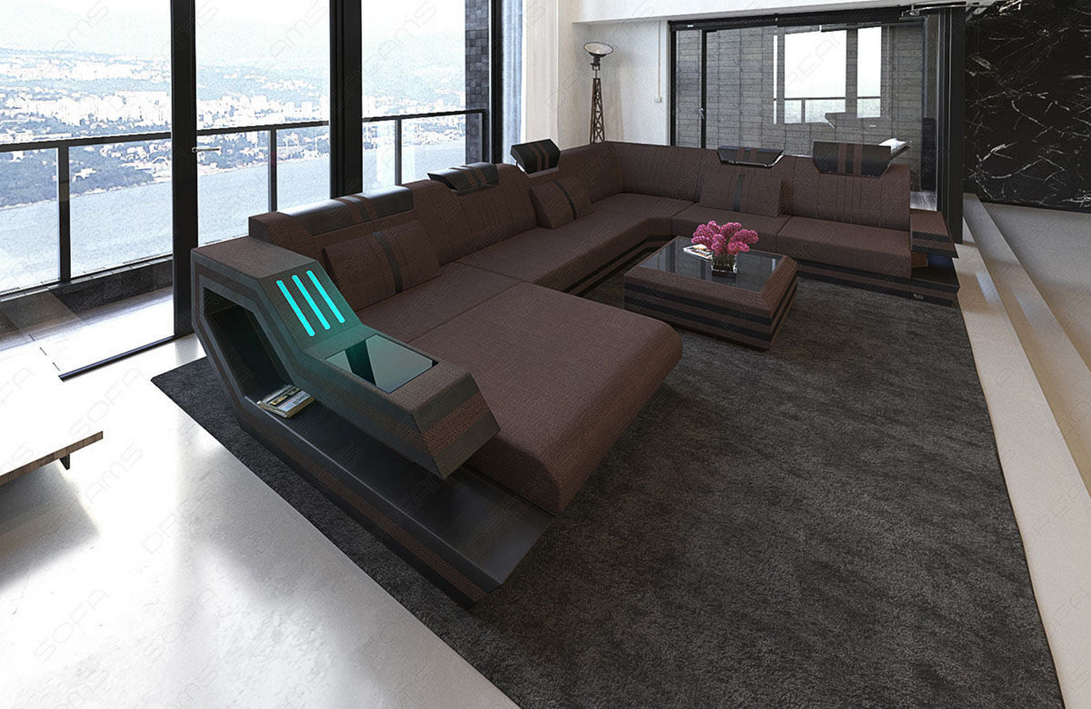 Leder-Stoff-Mix Wohnlandschaft Ravenna XL LED