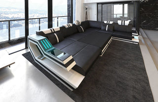 XXL Stoff Wohnlandschaft Ravenna U-Form Graubraun-Schwarz