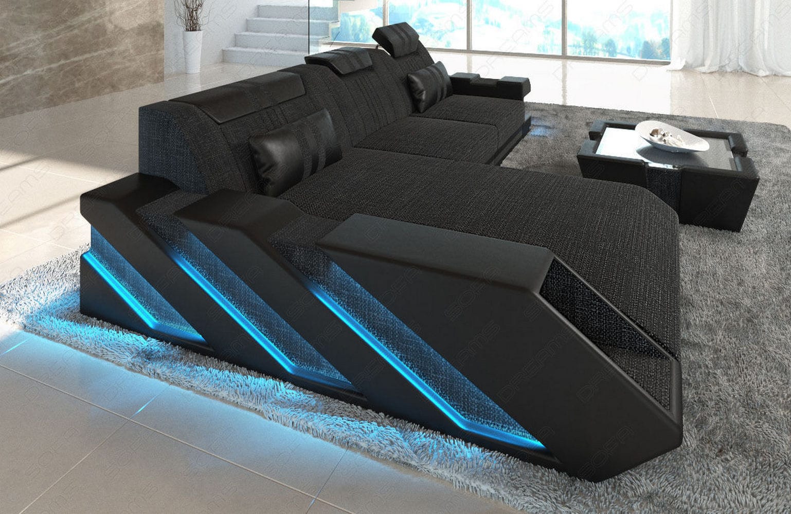 Stoff Ecksofa Apollonia L-Form Schwarzgrau-Schwarz