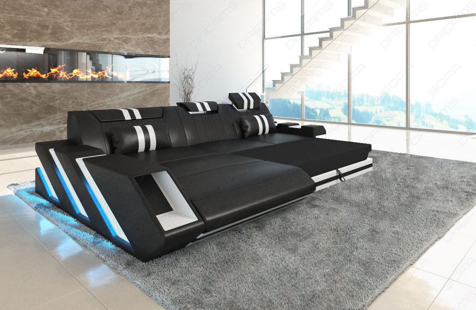 Stoff Ecksofa Apollonia L-Form Schwarzgrau-Schwarz