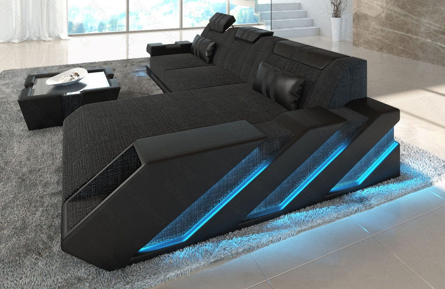 Stoff Ecksofa Apollonia L Form schwarzgrau-schwarz