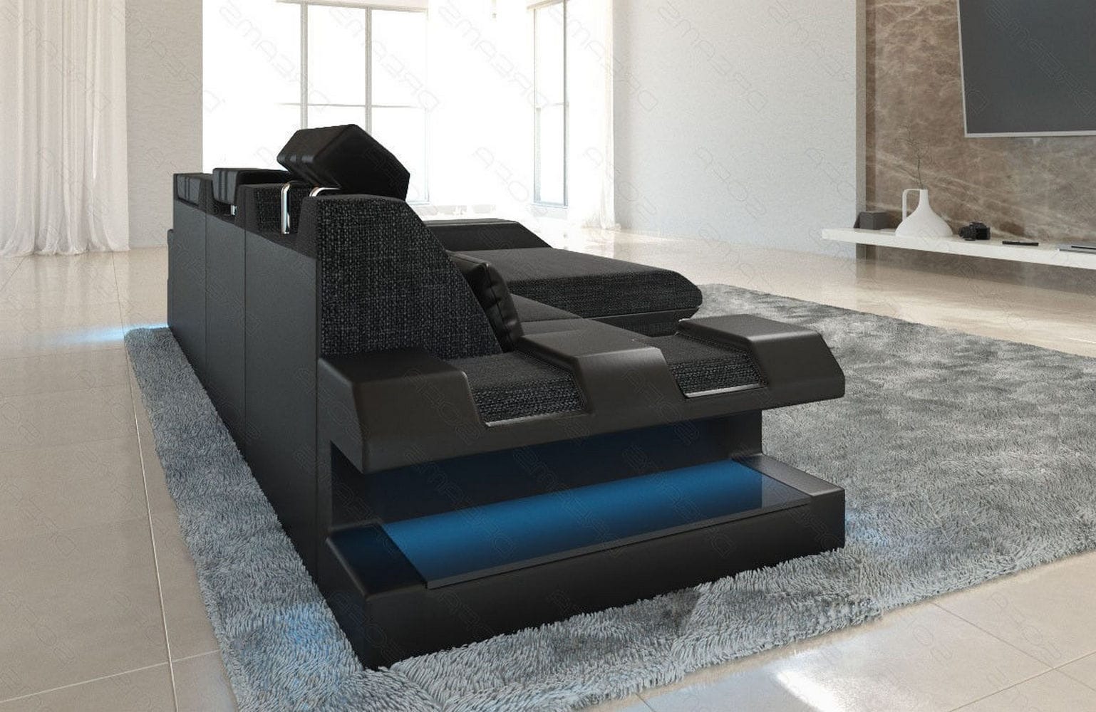 Stoff Ecksofa Apollonia L Form schwarzgrau-schwarz