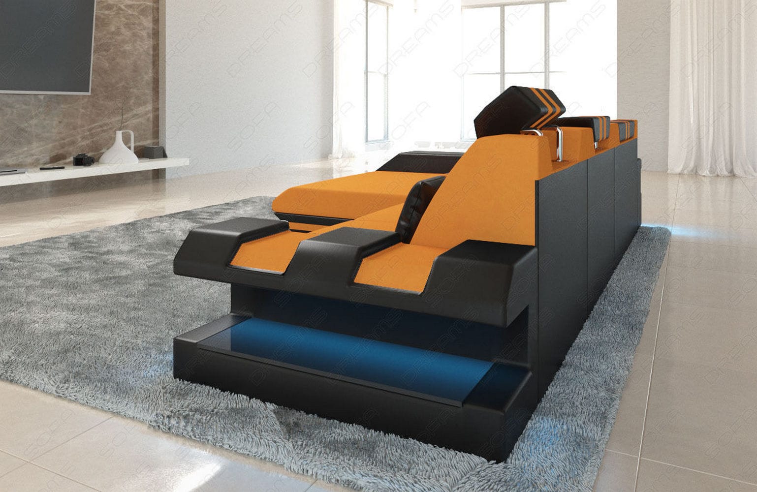 Stoff Ecksofa Apollonia L-Form Apricot-Schwarz