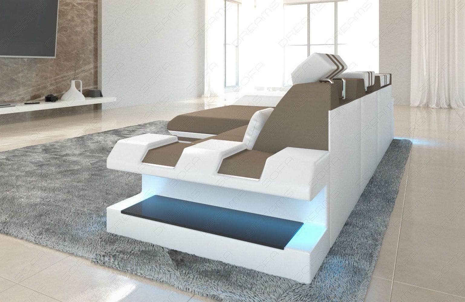 Stoff Ecksofa Apollonia L Form taupe-weiß